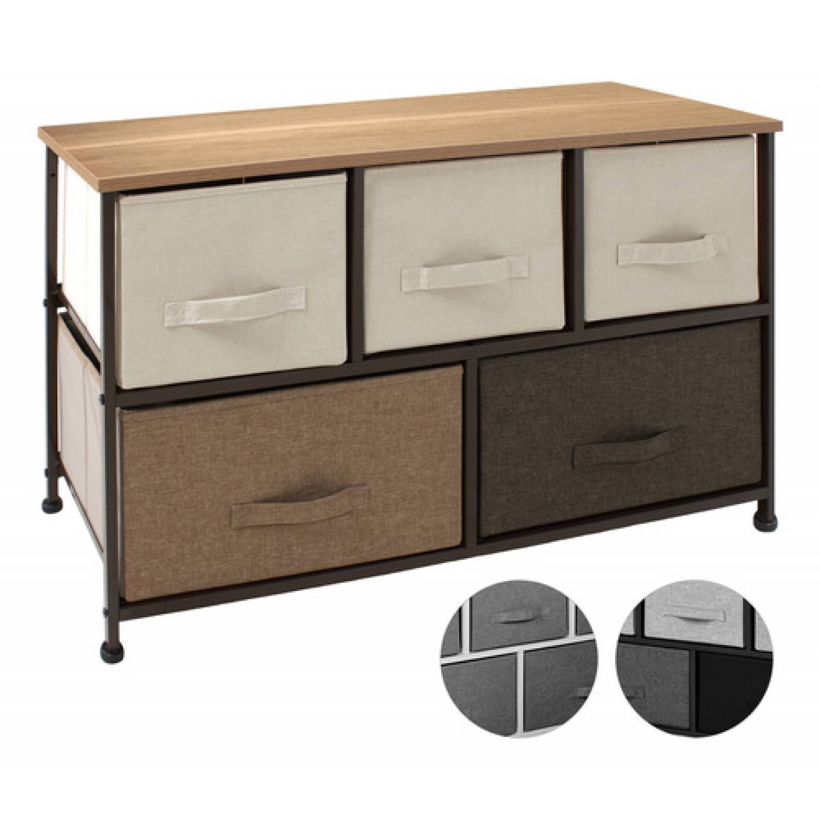 Mueble Buro Organizador Comoda Tela Metal 5 Cajoneras Cafe