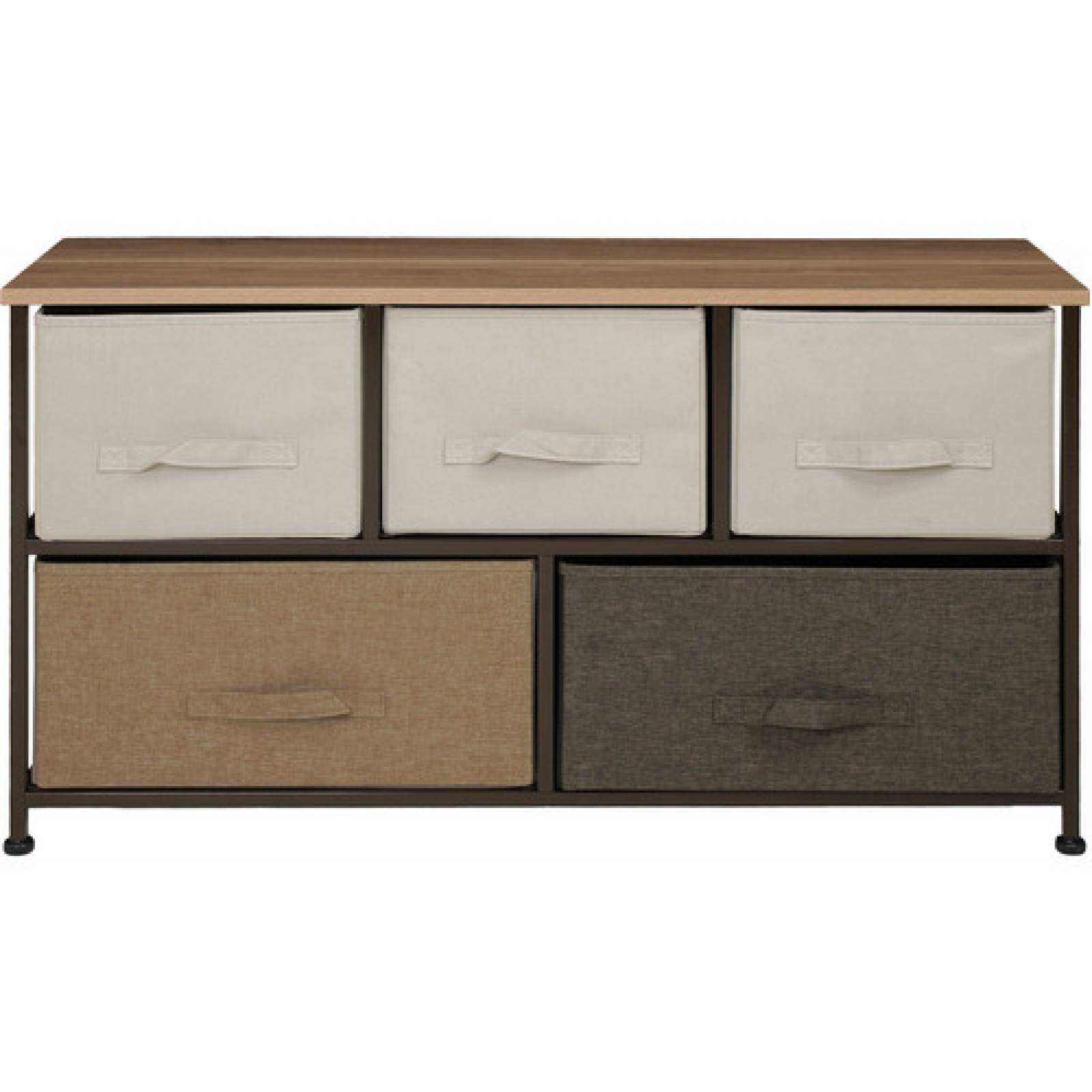 Mueble Buro Organizador Comoda Tela Metal 5 Cajoneras Cafe