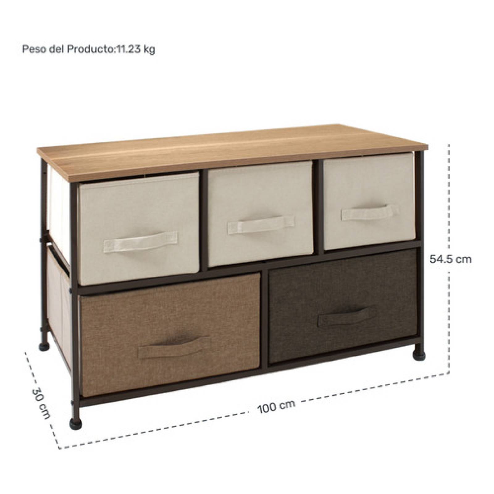Mueble Buro Organizador Comoda Tela Metal 5 Cajoneras Cafe