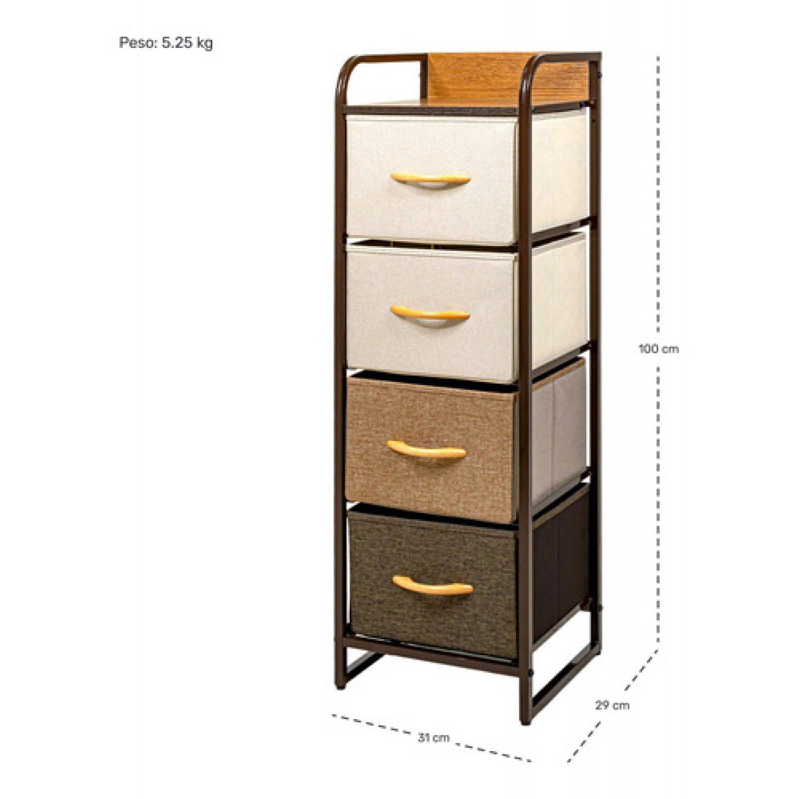 Mueble Buro Torre Mueble Moderno Organizador 4 Cajones Tela Cafe