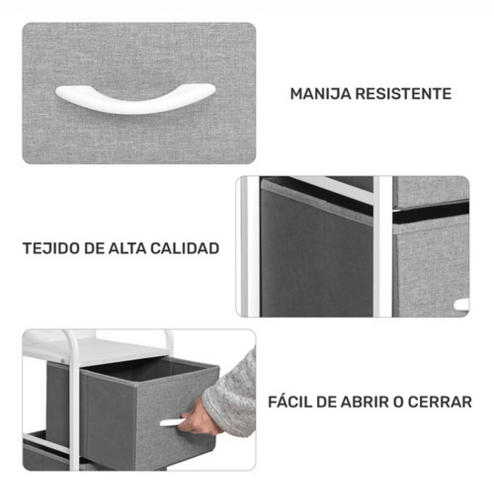 Mueble Buro Torre Mueble Moderno Organizador 4 Cajones Tela Gris