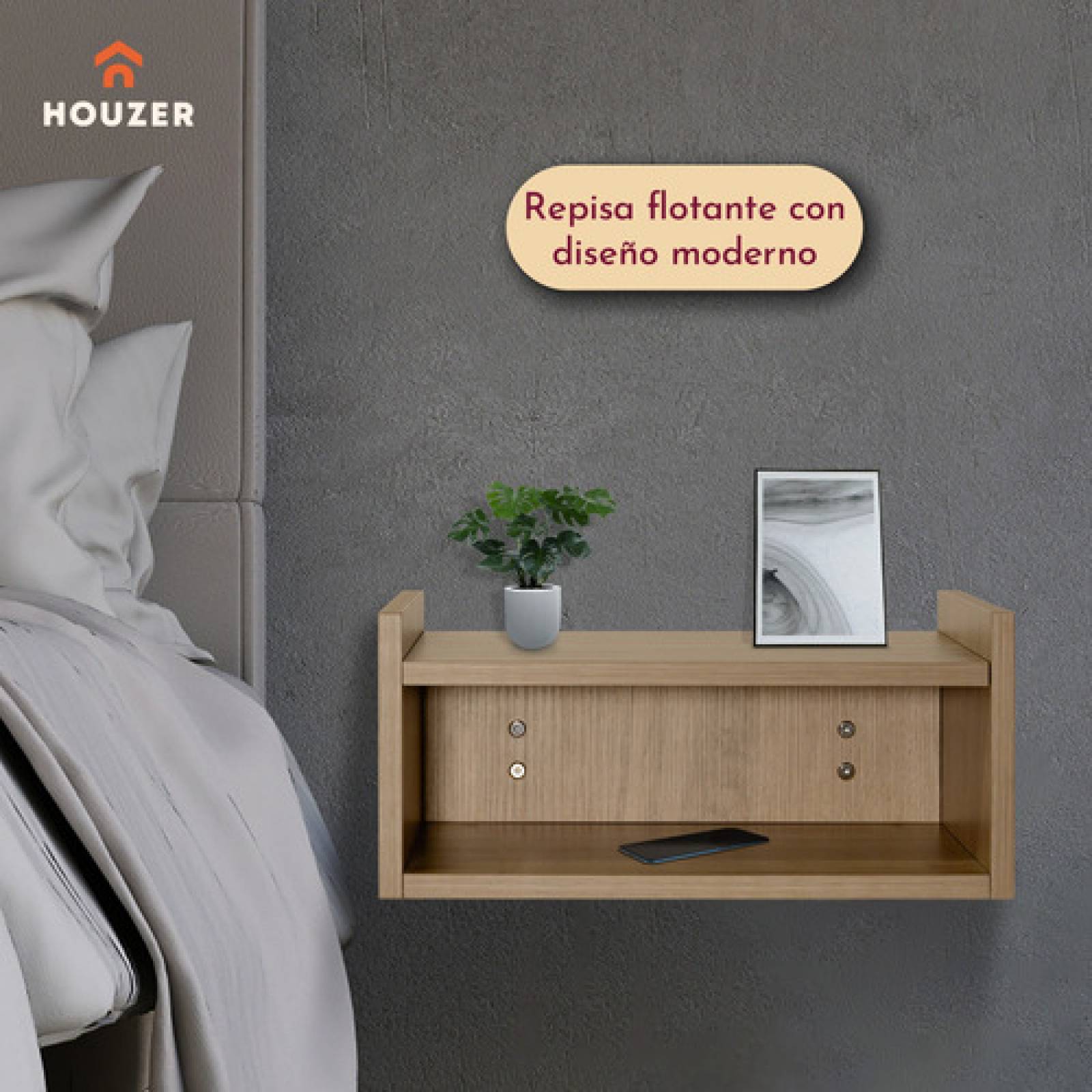 2 Buros Repisa Flotante Recamara Madera Beige Mesa De Noche