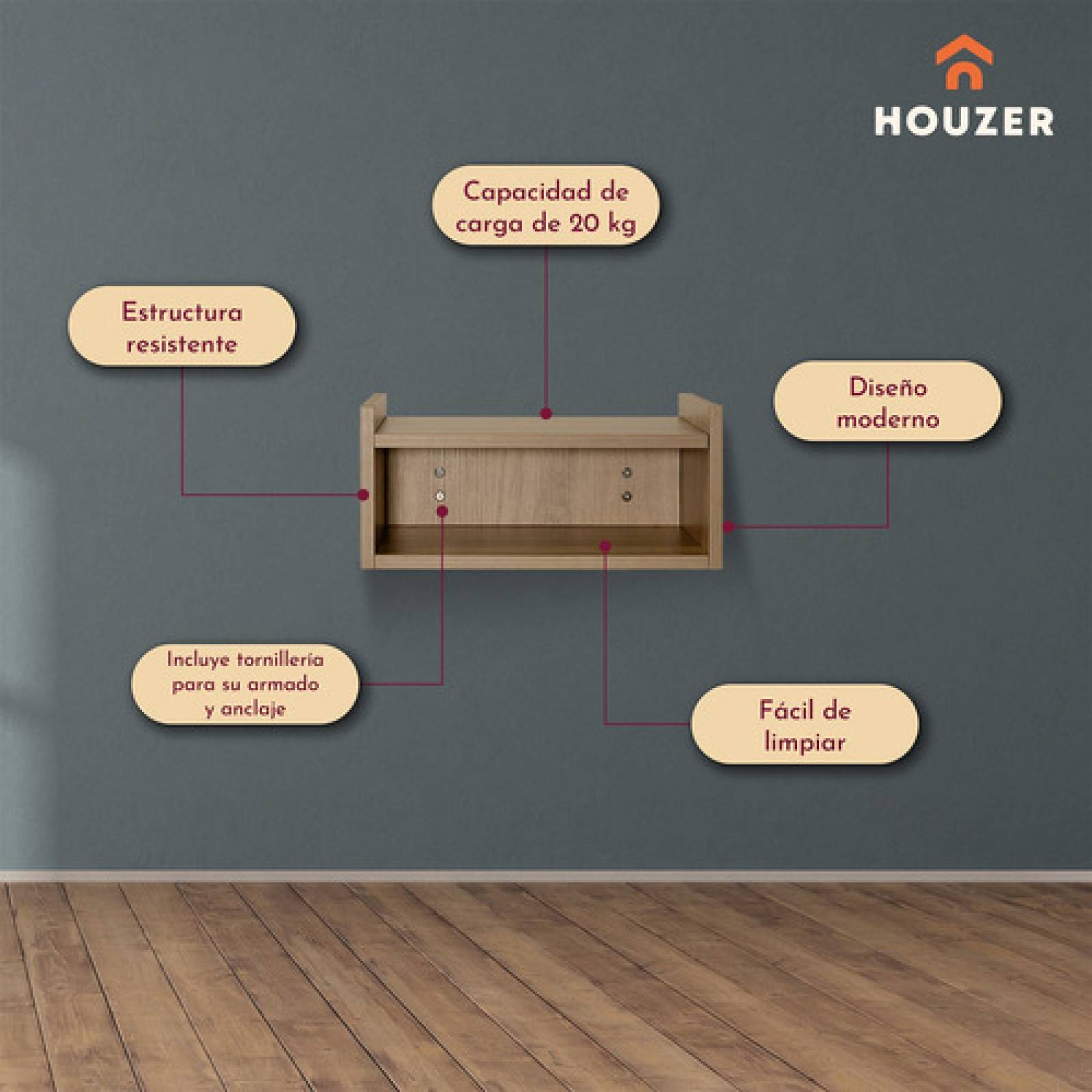 2 Buros Repisa Flotante Recamara Madera Beige Mesa De Noche