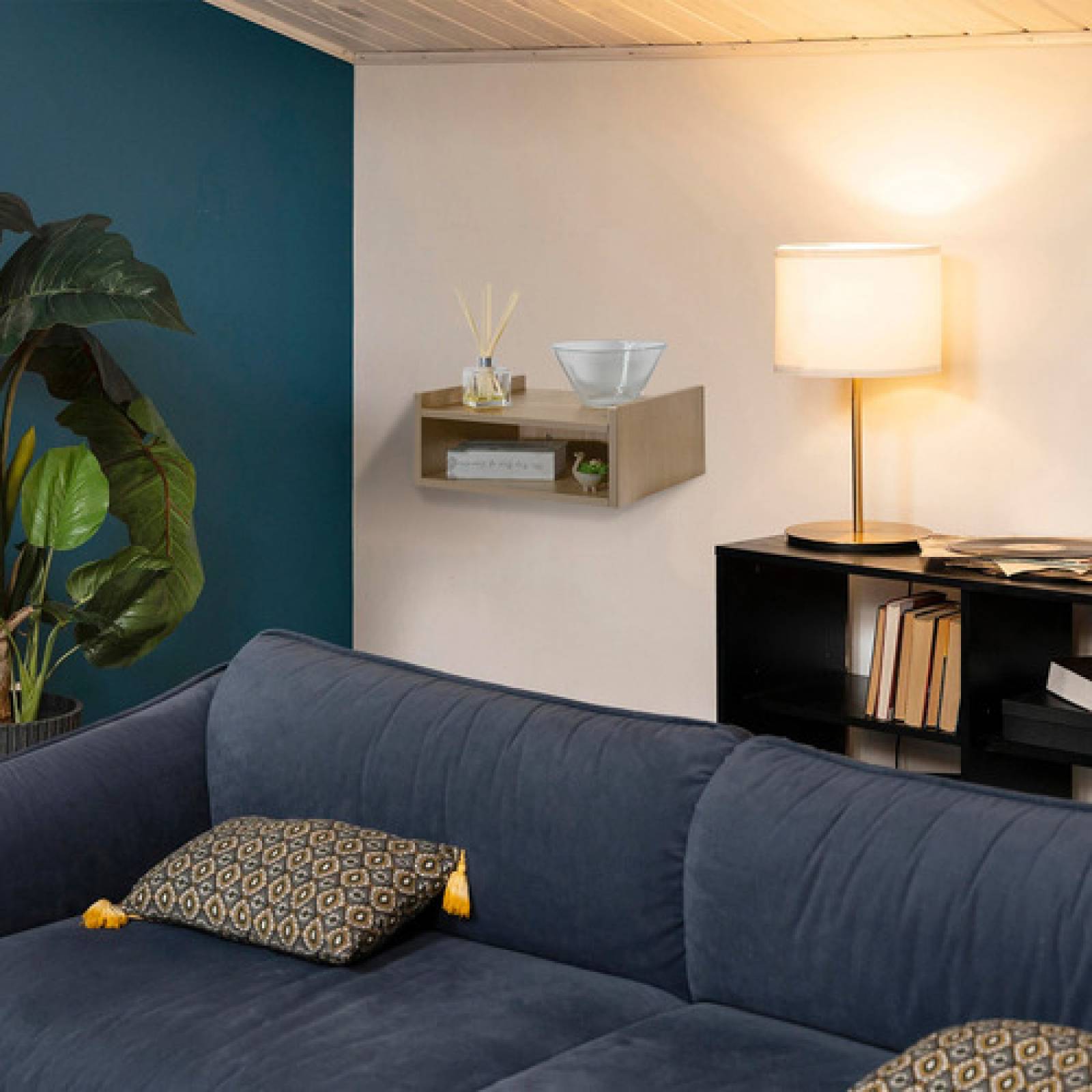 2 Buros Repisa Flotante Recamara Madera Beige Mesa De Noche