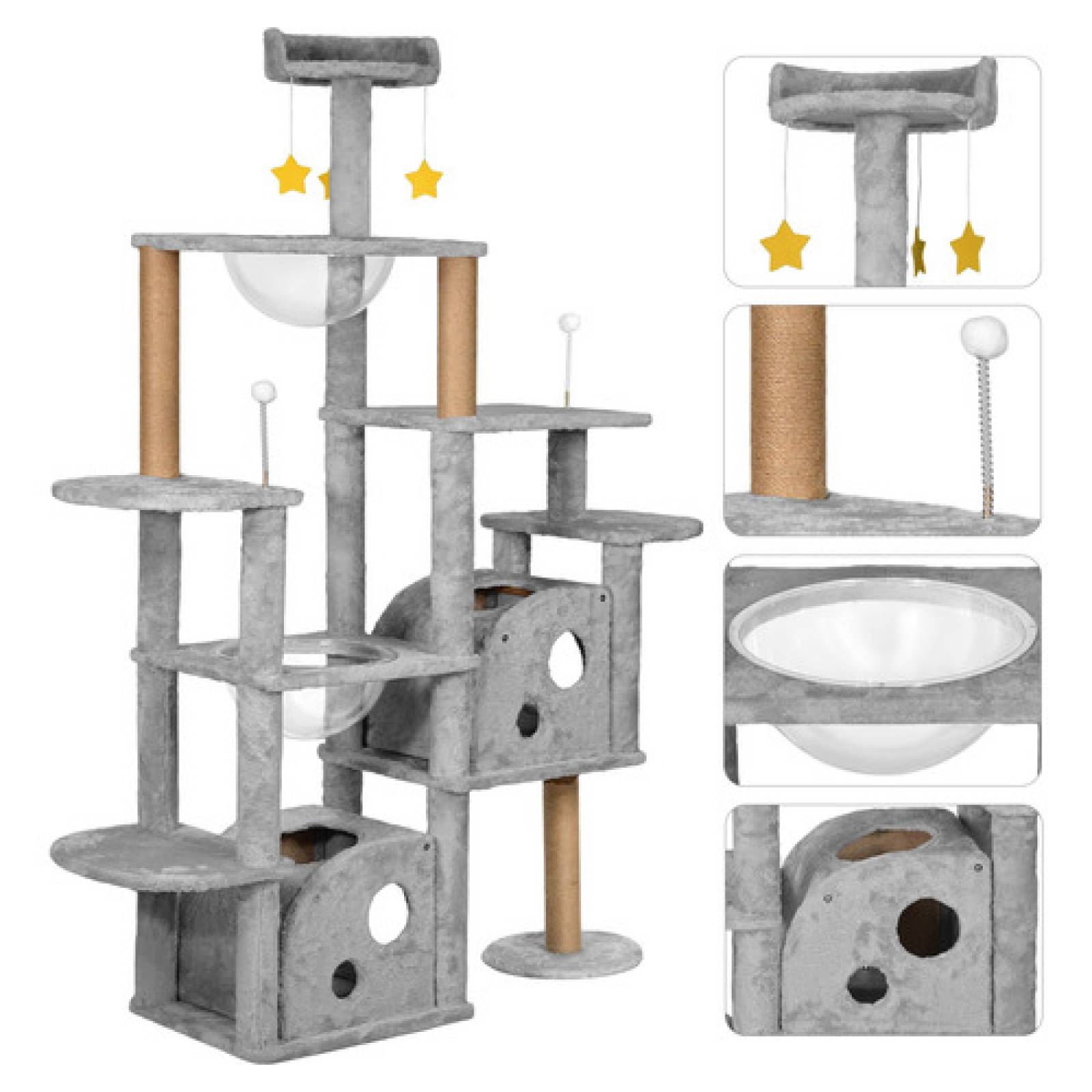 Torre Arbol Rascador Mueble Con Casa Gatos 9 Niveles Gris