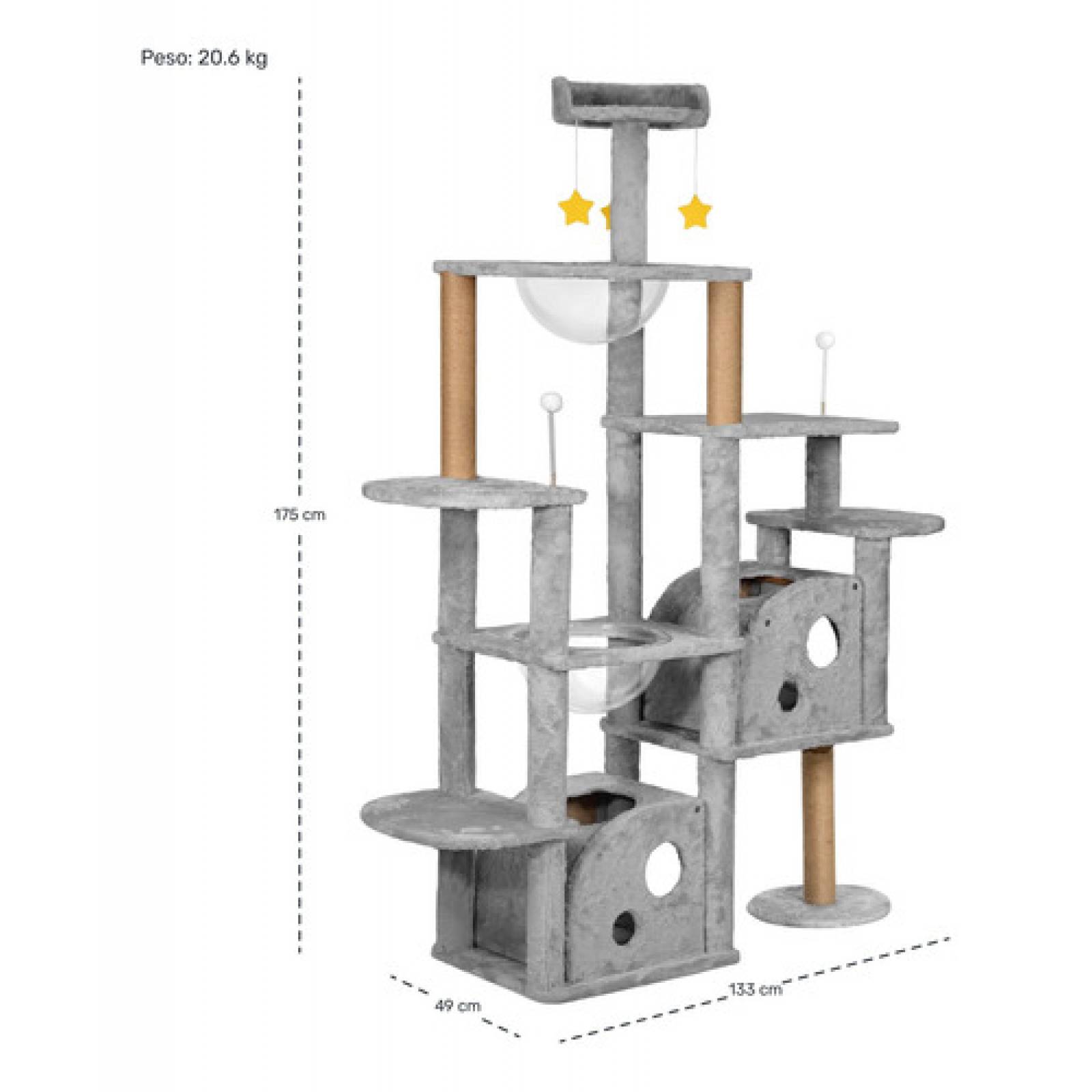 Torre Arbol Rascador Mueble Con Casa Gatos 9 Niveles Gris