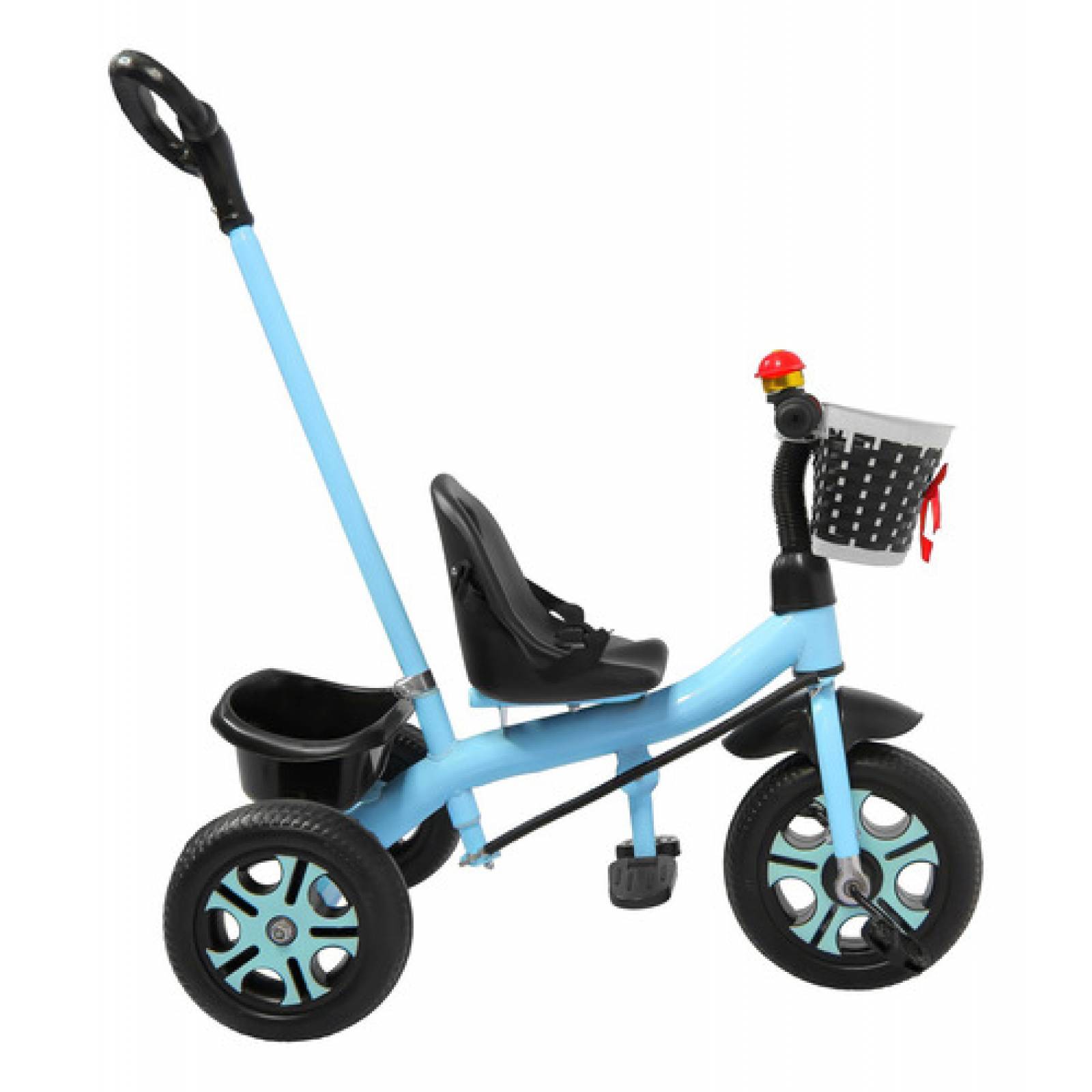 Triciclo Infantil Niños 2 En 1 Barra Empuje Cajuela Canasta Azul