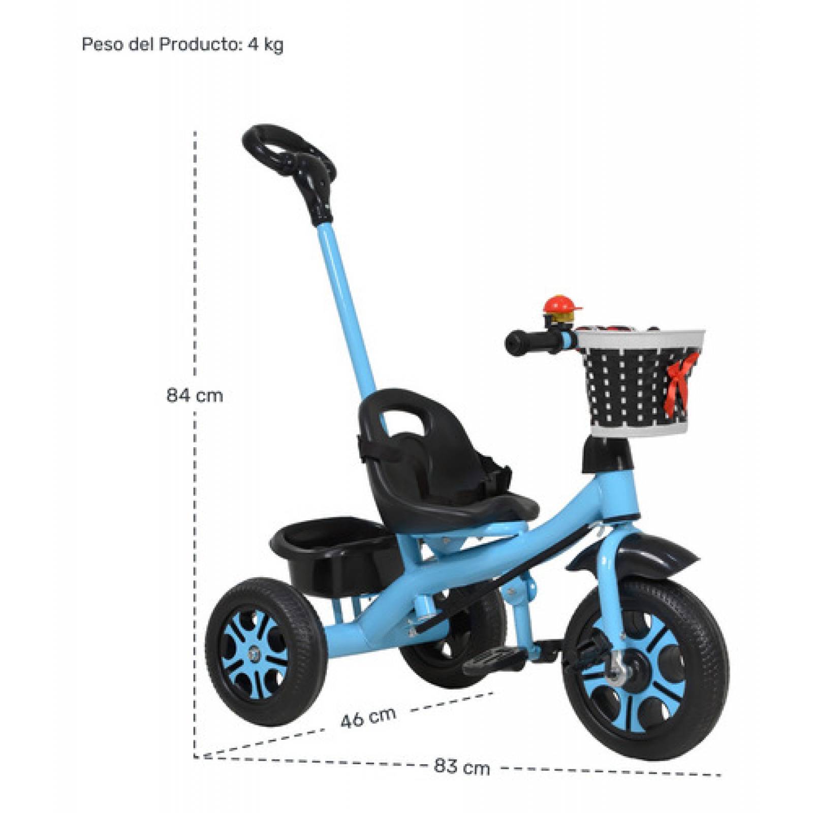 Triciclo Infantil Niños 2 En 1 Barra Empuje Cajuela Canasta Azul