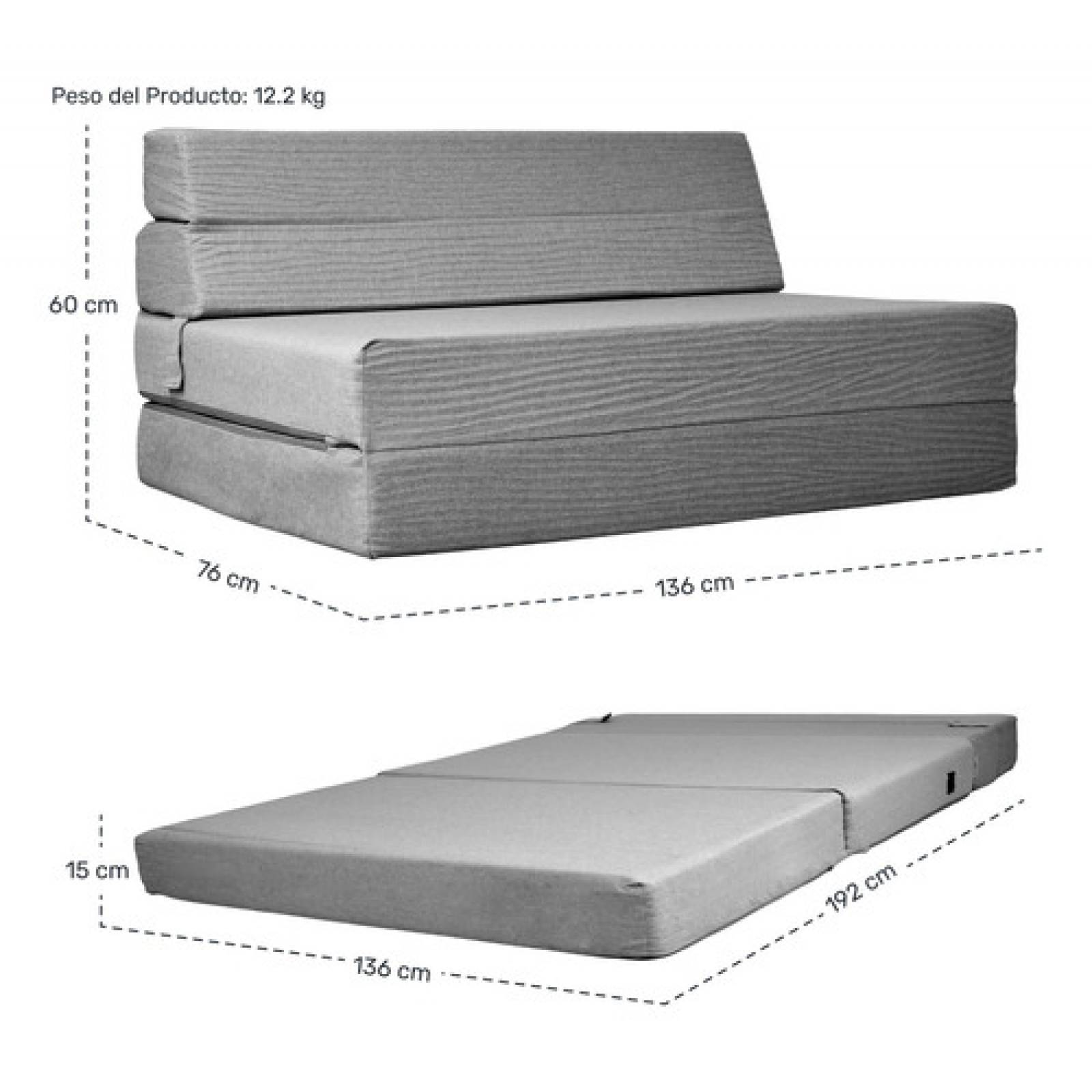 Sofa Cama Futon Plegable Modular Sala Mueble 3 En 1 Gris