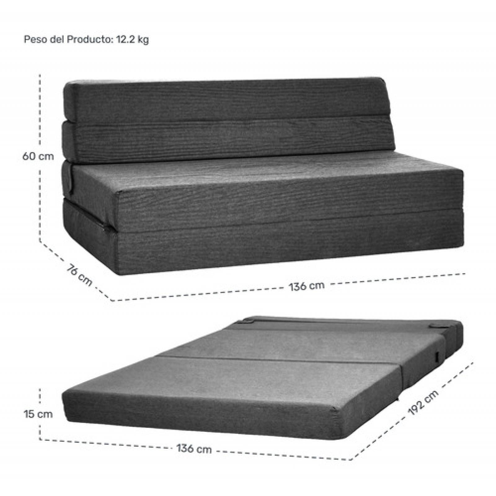 Sofa Cama Futon Plegable Modular Sala Mueble 3 En 1 Negro