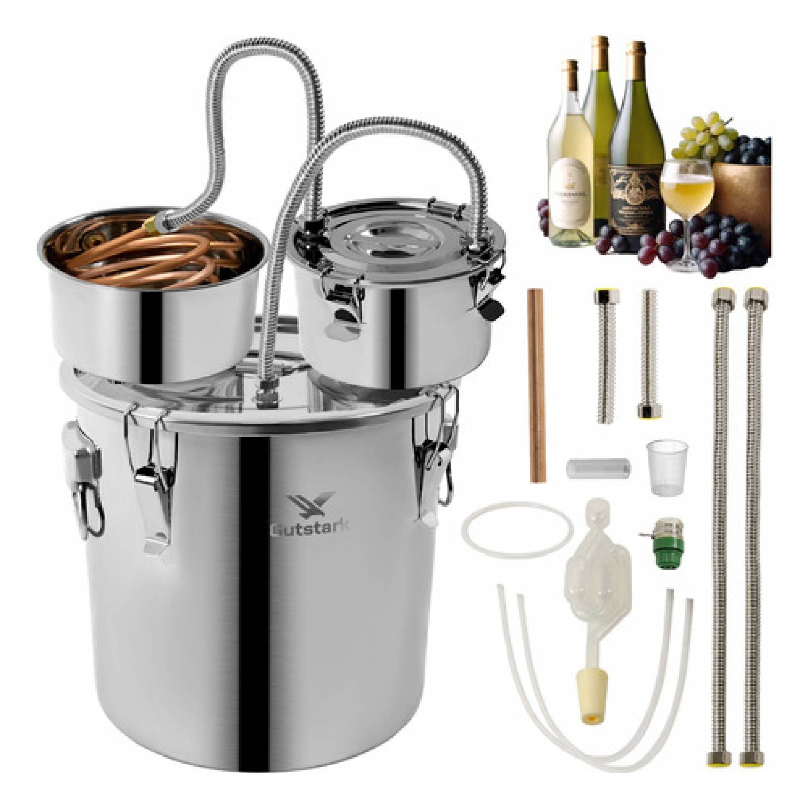 Destilador Agua Alcohol 8gal Acero Inoxidable Termometro 30l