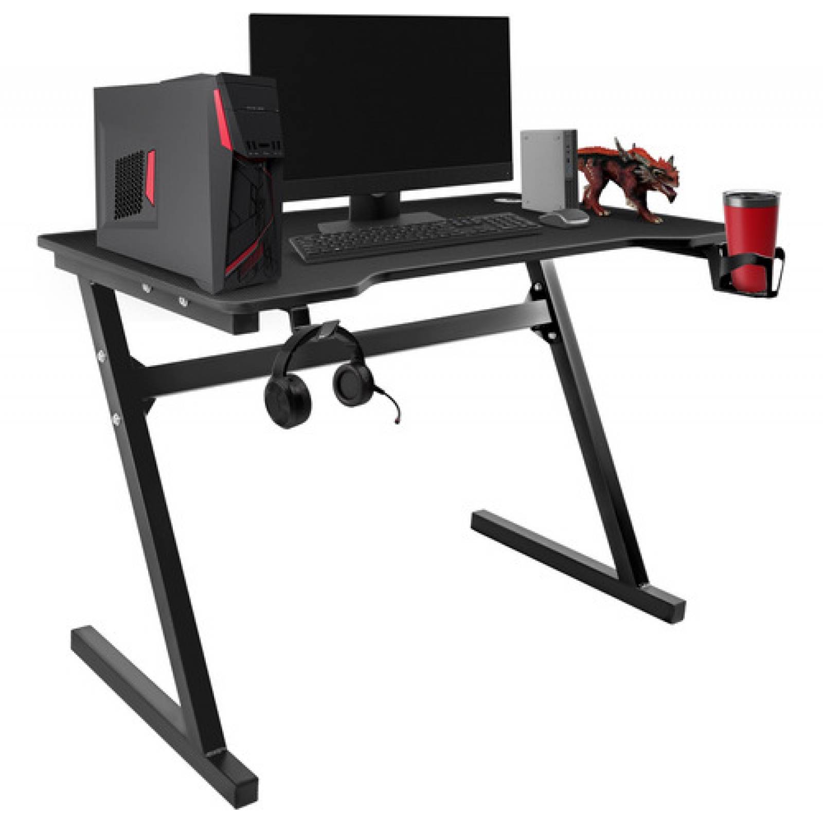 Escritorio Gamer Portavasos Soporte Audifonos Fibra Carbono Negro