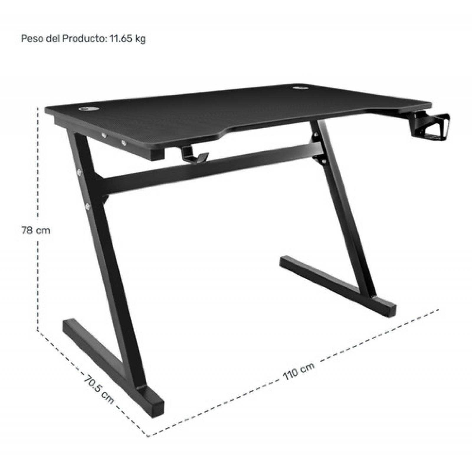 Escritorio Gamer Portavasos Soporte Audifonos Fibra Carbono Negro
