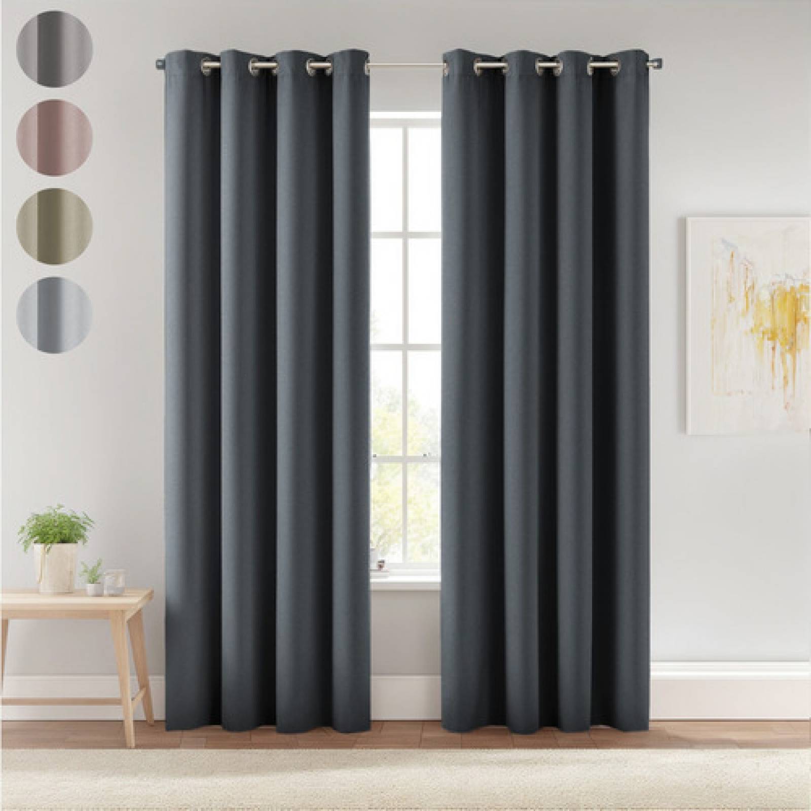 Cortinas Blackout Largas Tejida Hogar 275x216cm 2 Piezas Gris Oscuro