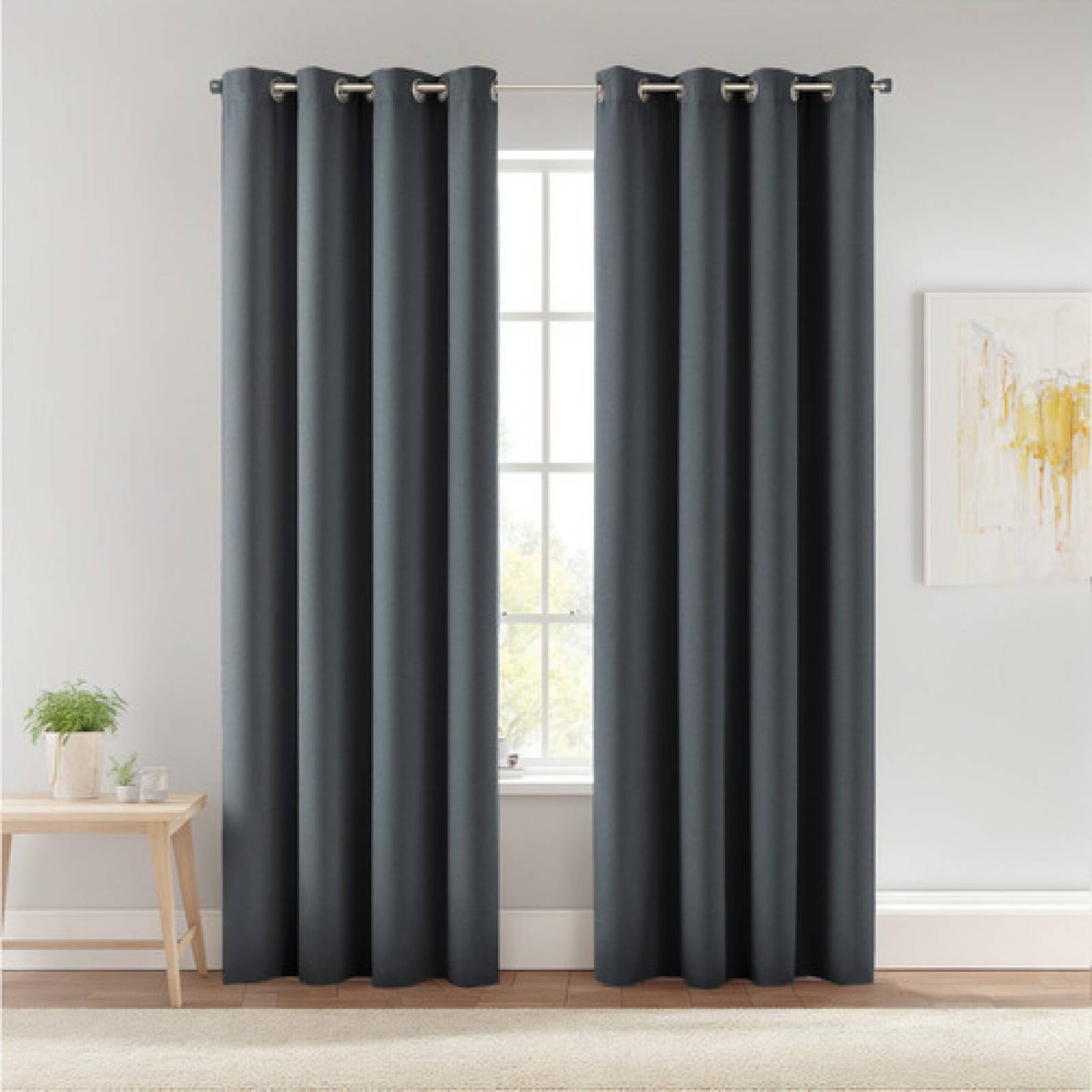 Cortinas Blackout Largas Tejida Hogar 275x216cm 2 Piezas Gris Oscuro