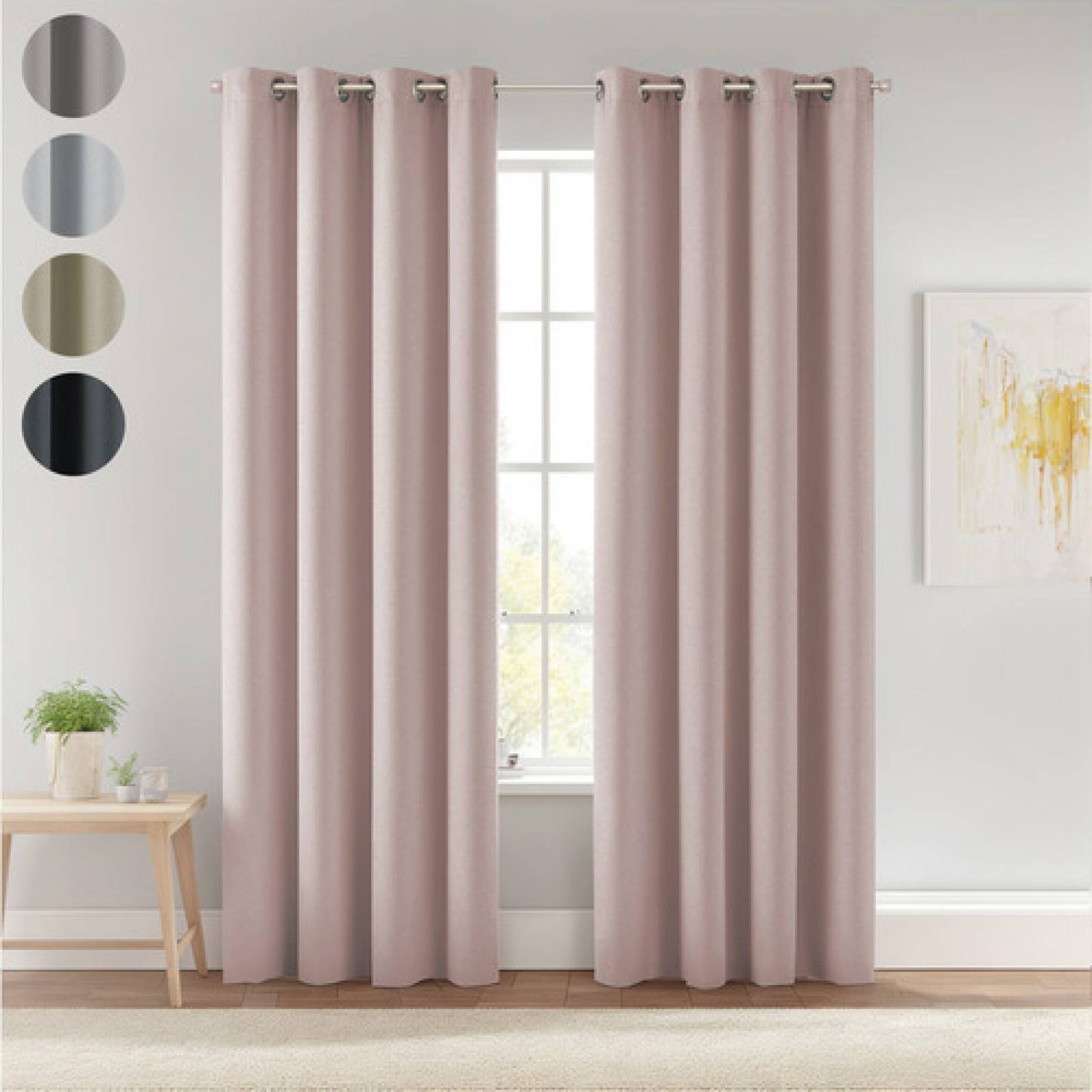 Cortinas Blackout Largas Tejida Hogar 275x216cm 2 Piezas Rosa