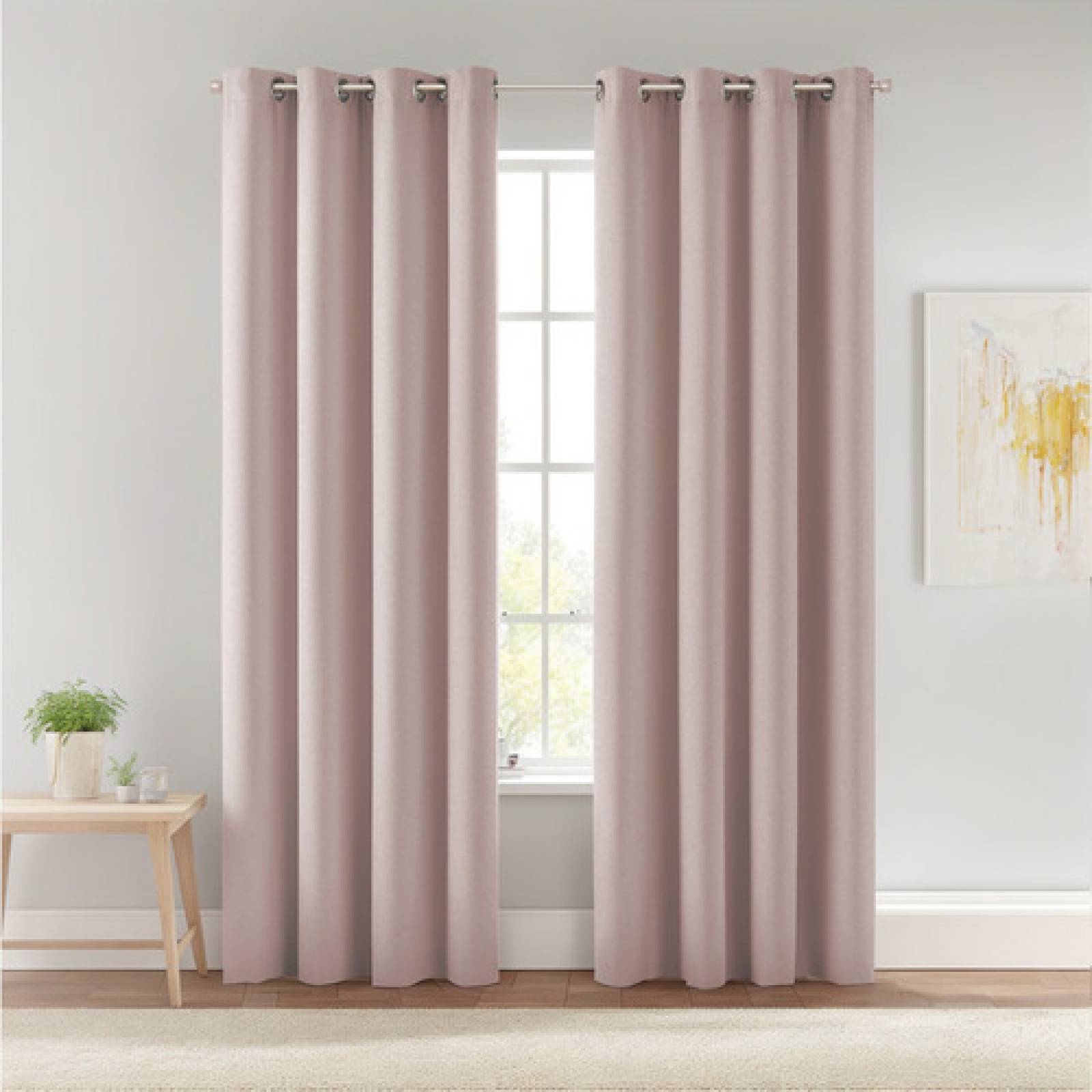 Cortinas Blackout Largas Tejida Hogar 275x216cm 2 Piezas Rosa