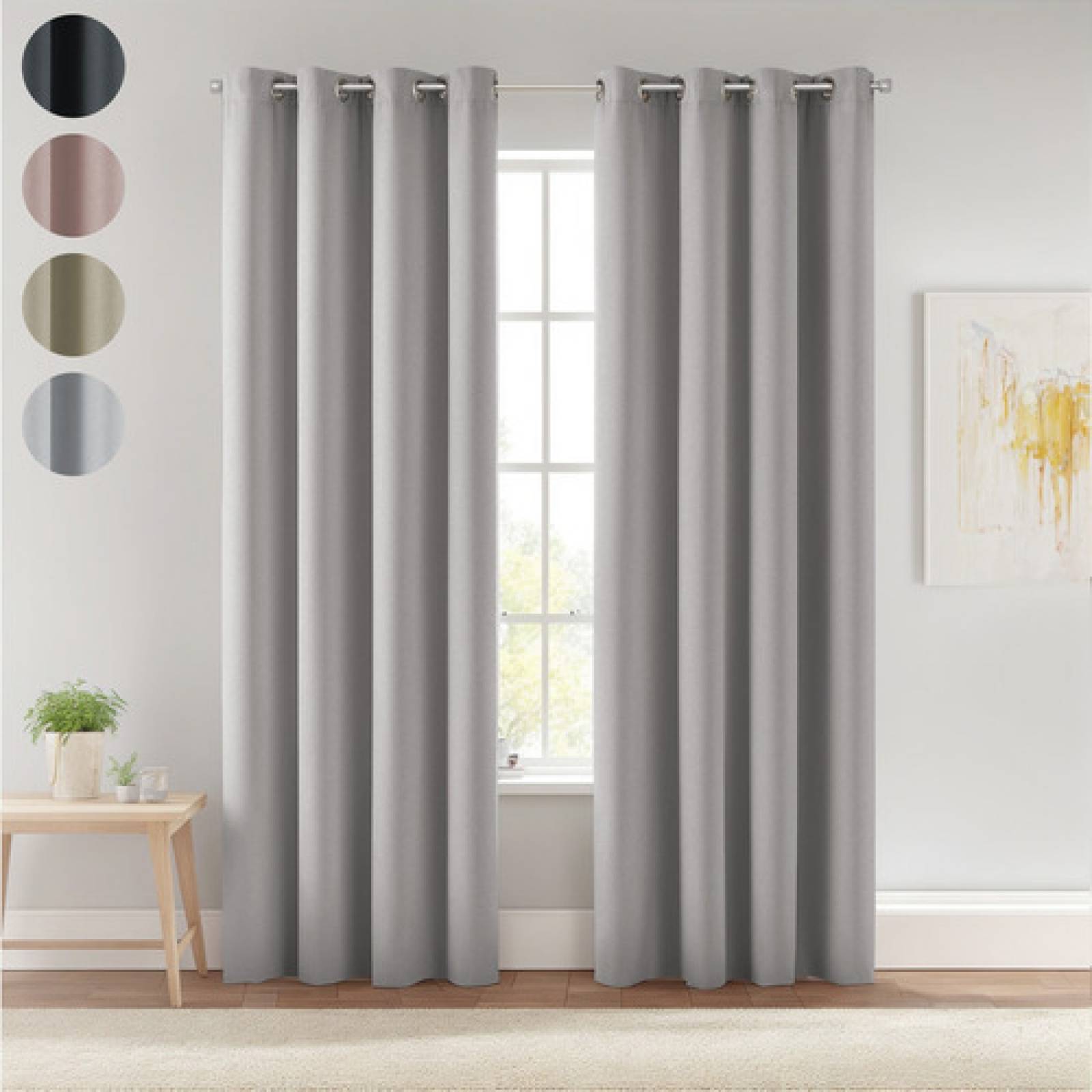 Cortinas Blackout Largas Tejida Hogar 275x216cm 2 Piezas Gris Claro