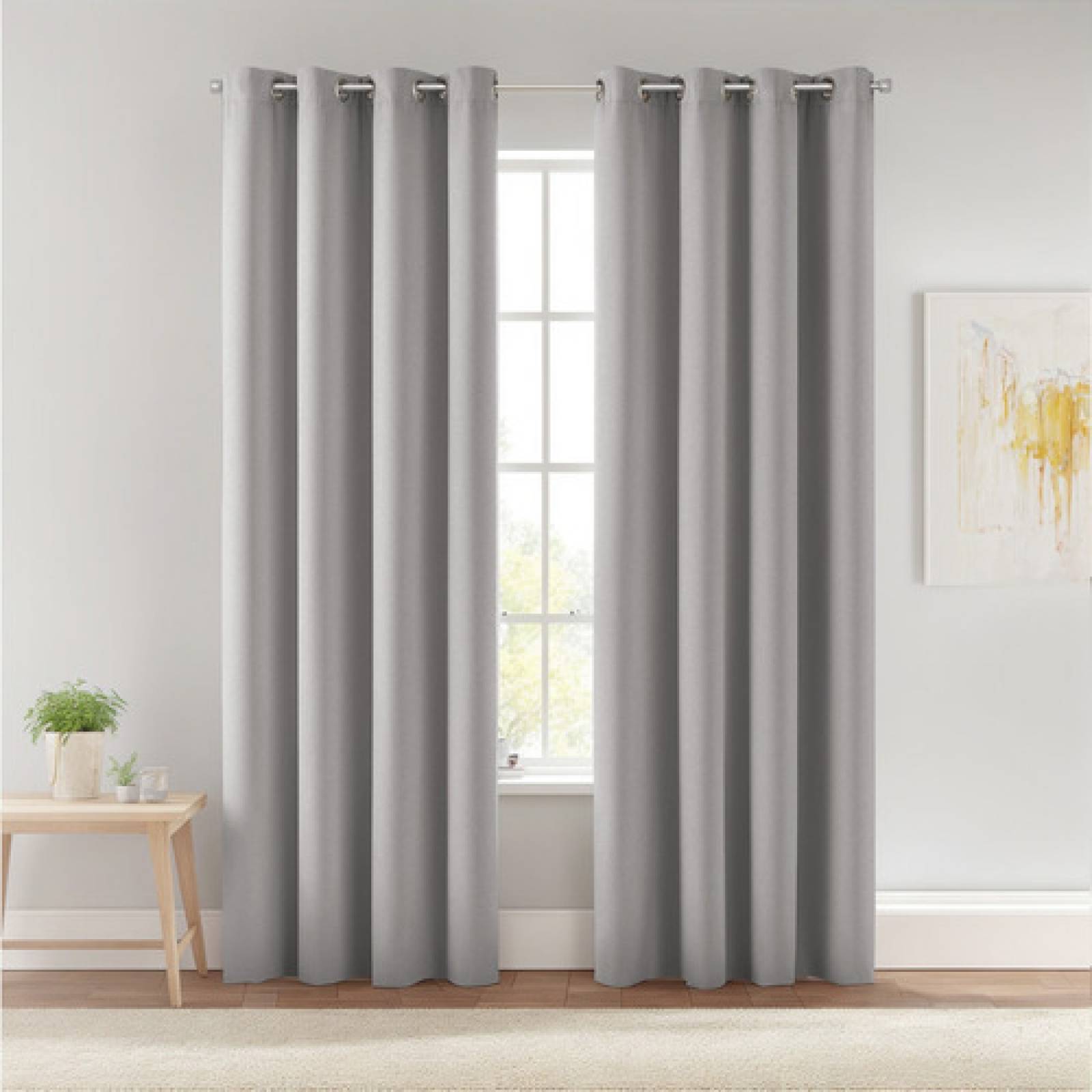 Cortinas Blackout Largas Tejida Hogar 275x216cm 2 Piezas Gris Claro