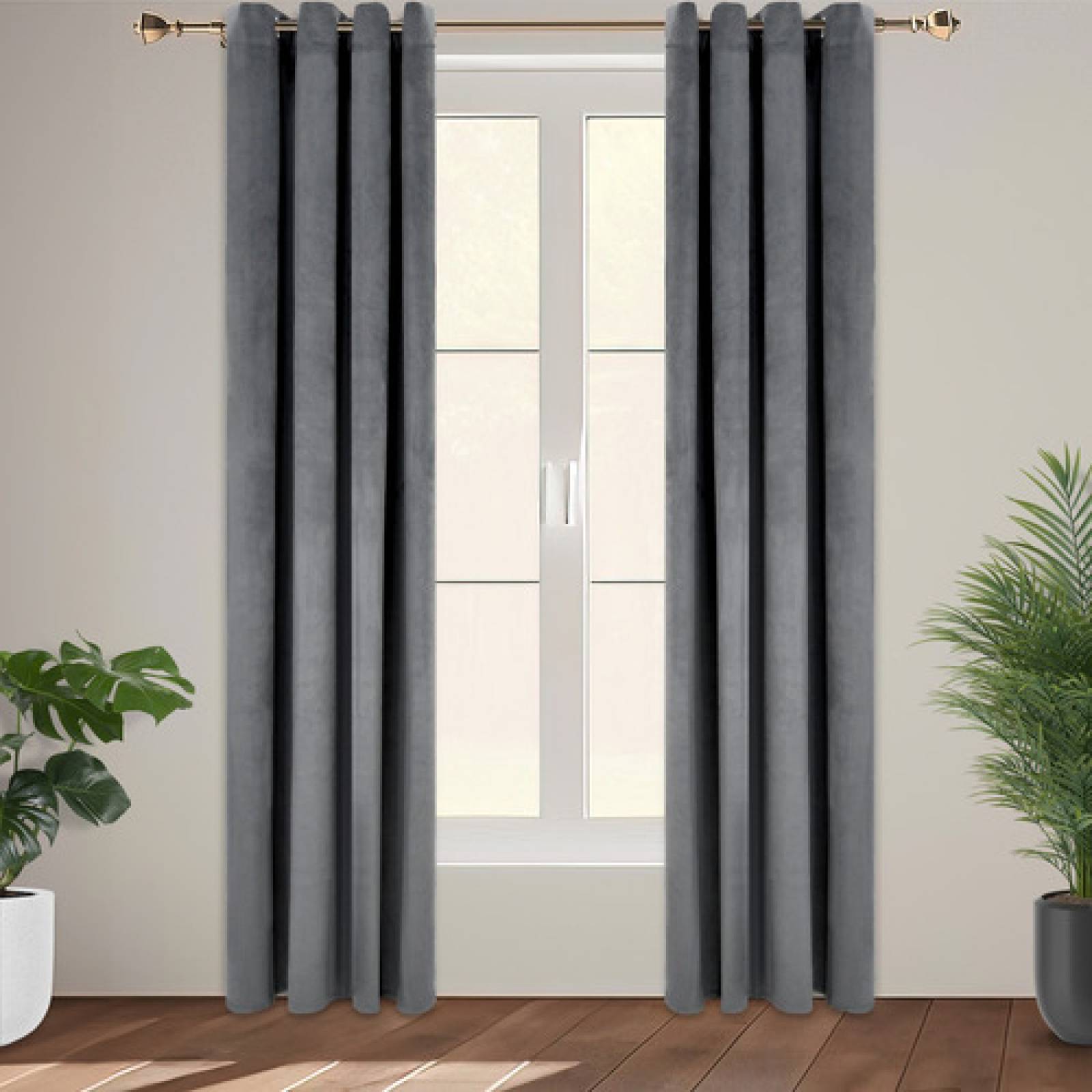 Cortina Blackout Gris Aterciopelado Hogar 274x219cm 2 Piezas