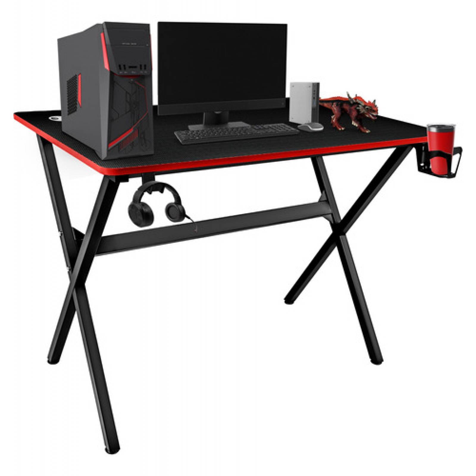 Escritorio Gamer Acero Mesa Mdf Portavasos Soporte Audifonos