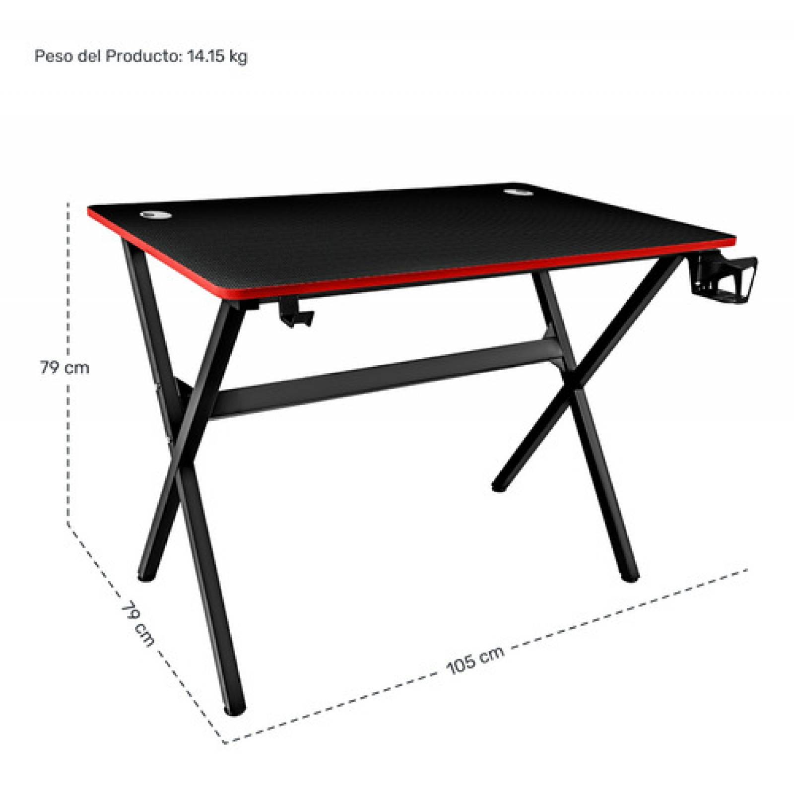 Escritorio Gamer Acero Mesa Mdf Portavasos Soporte Audifonos