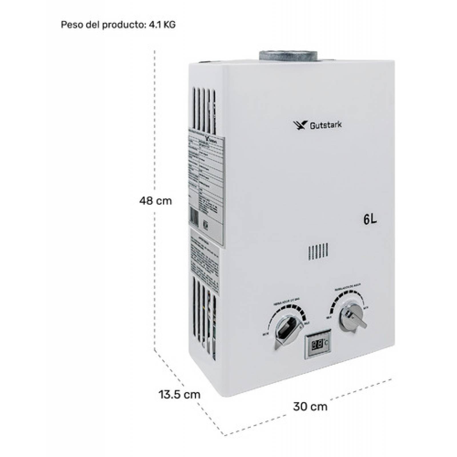 Calentador Agua Paso Gas Lp 6l 1 Servicio Pantalla 2 Ajustes