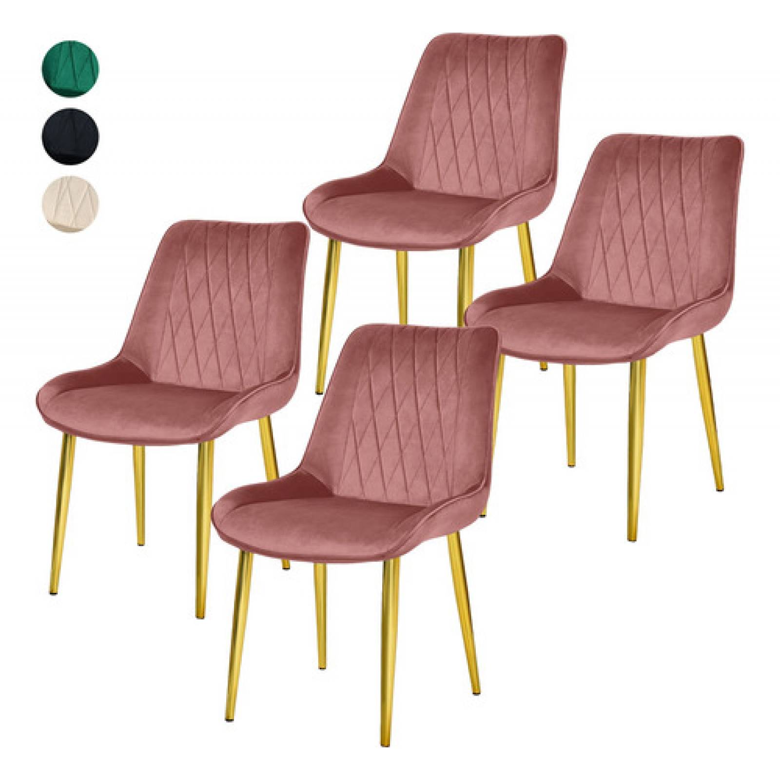 Set 4 Sillas Comedor Tapizadas Terciopelo Elegantes Rosa