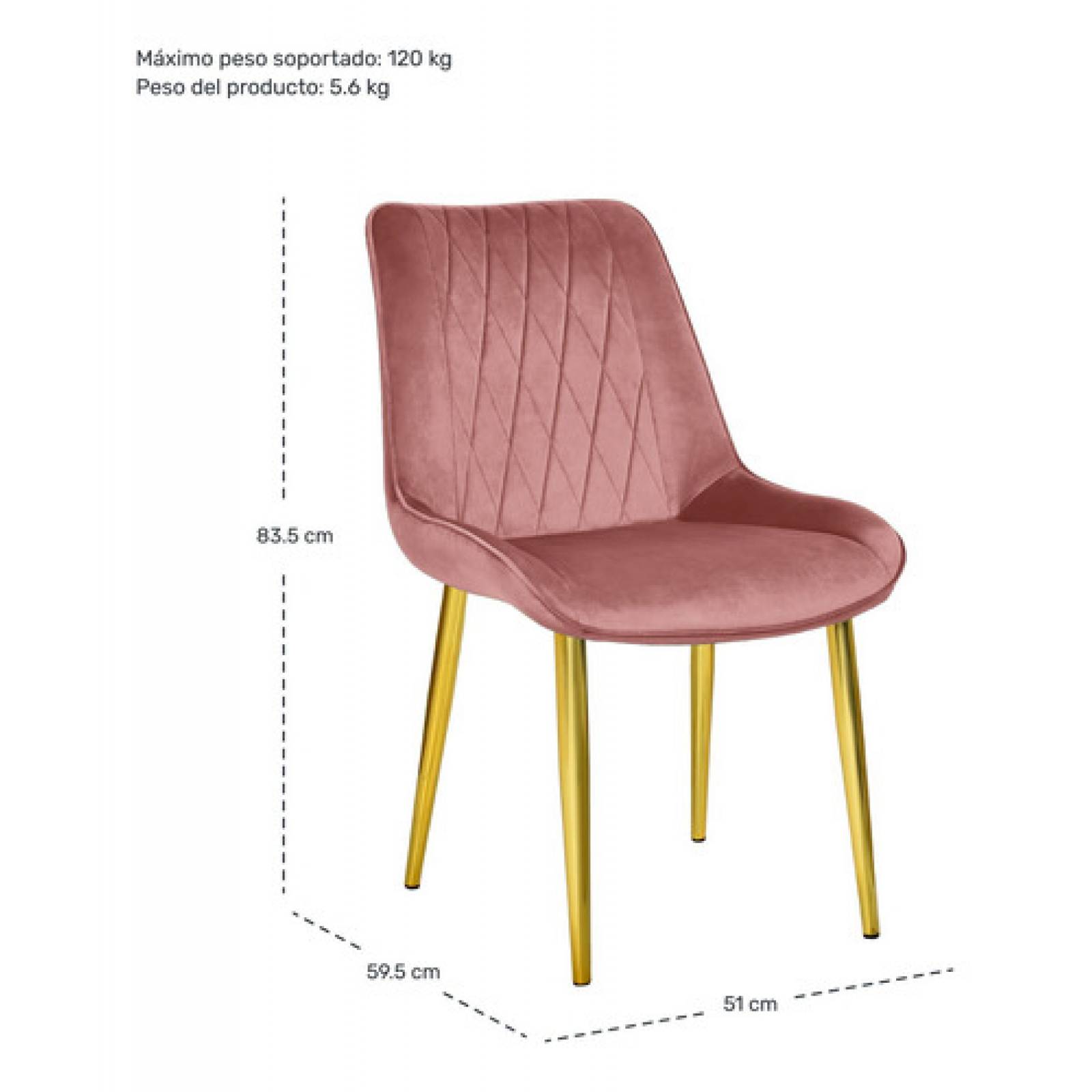 Set 4 Sillas Comedor Tapizadas Terciopelo Elegantes Rosa