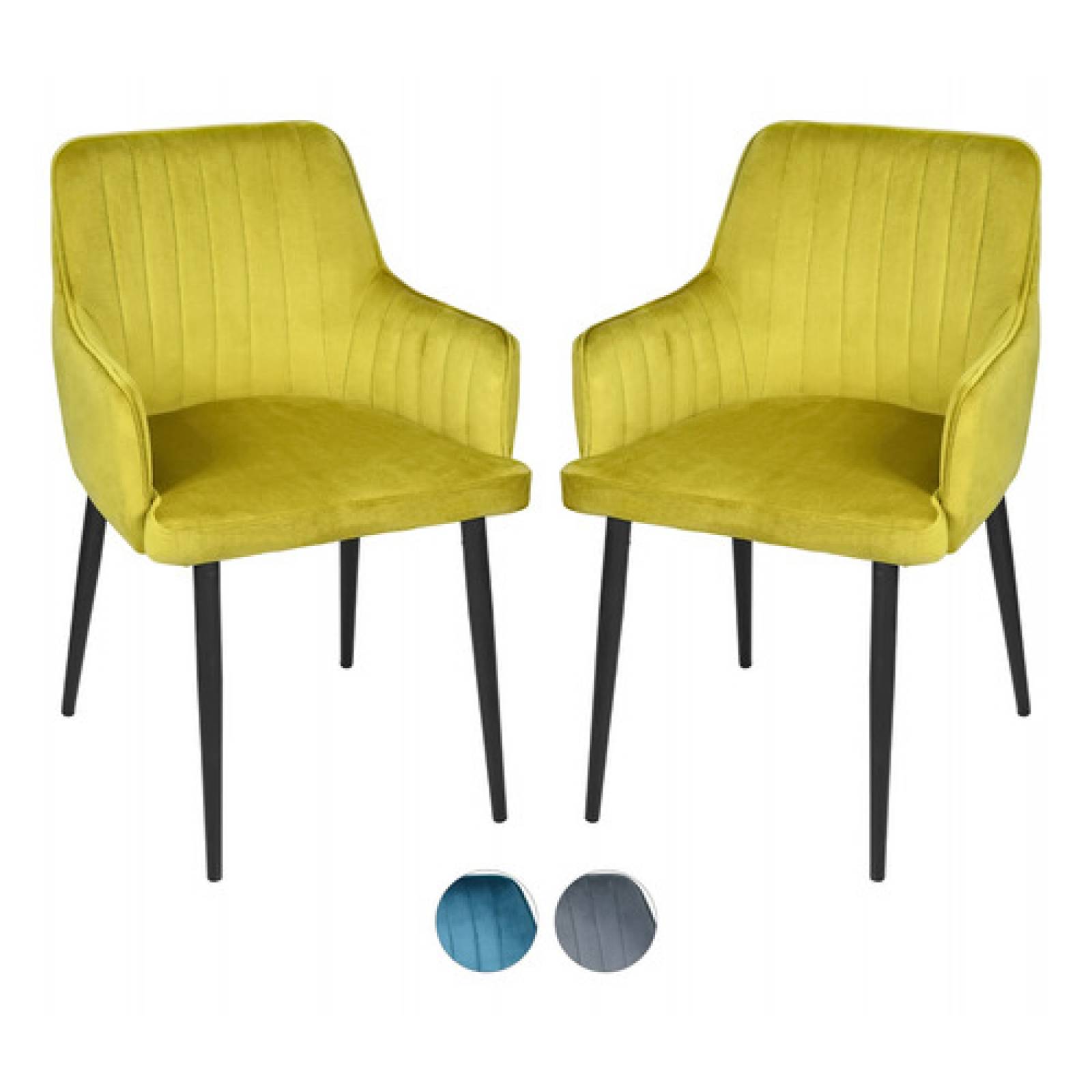 Set 2 Sillas Sillones Comedor Tapizado Terciopelo Modernos Mostaza