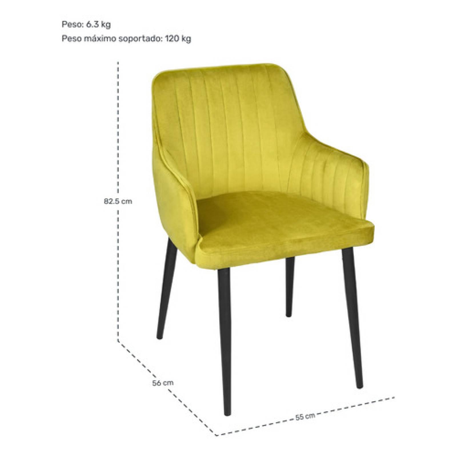 Set 2 Sillas Sillones Comedor Tapizado Terciopelo Modernos Mostaza