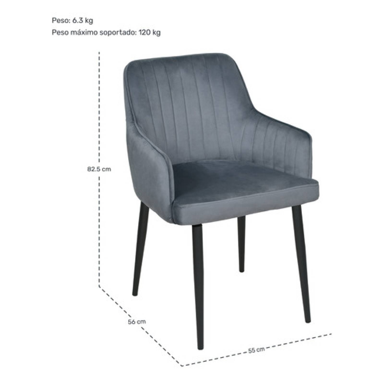 Set 4 Sillas Sillones Comedor Tapizado Terciopelo Modernos Gris