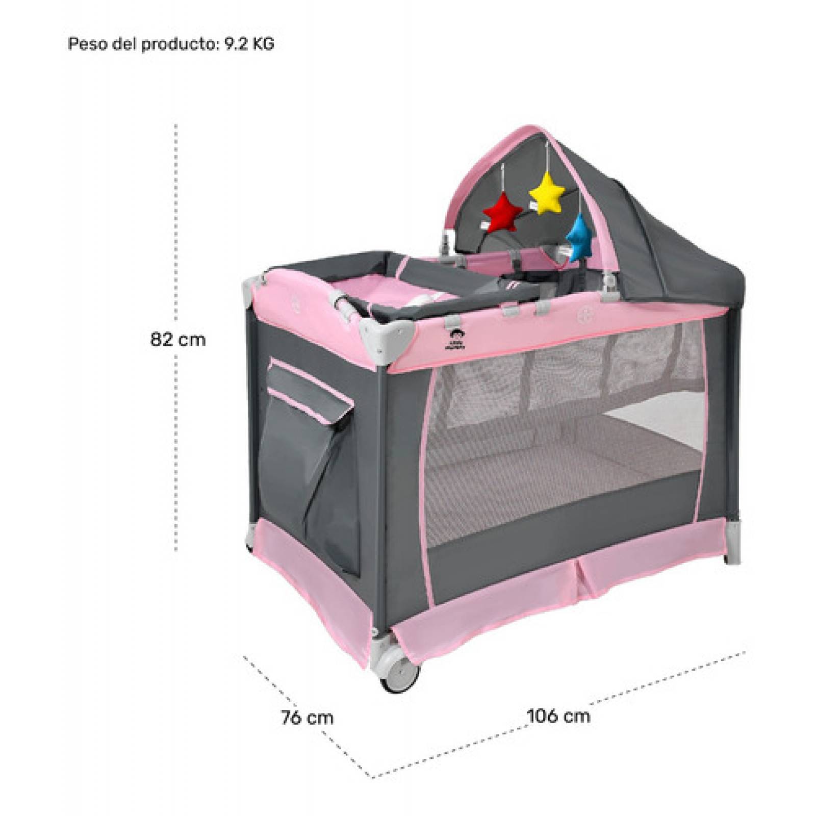 Cuna Corral Bebes Plegable Cambiador Removible Ruedas Juegos Rosa