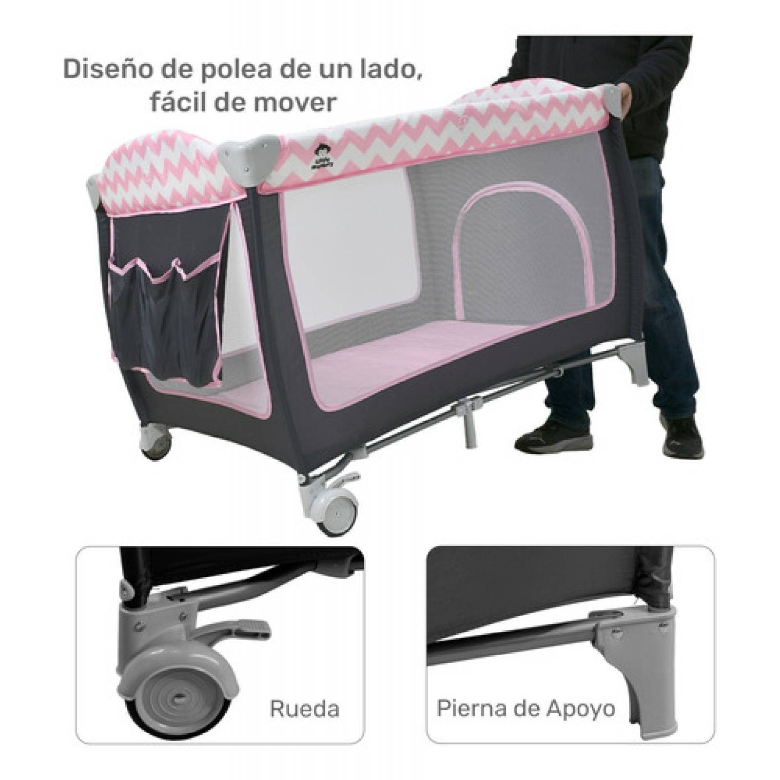 Cuna Bebes Plegable Ruedas Mosquitero Cambiador Juegos Rosa