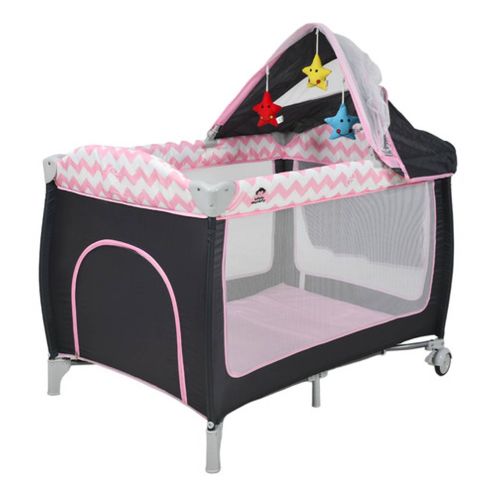 Cuna Bebes Plegable Ruedas Mosquitero Cambiador Juegos Rosa