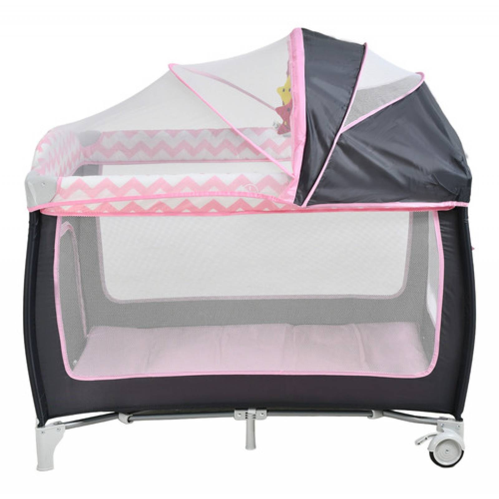 Cuna Bebes Plegable Ruedas Mosquitero Cambiador Juegos Rosa