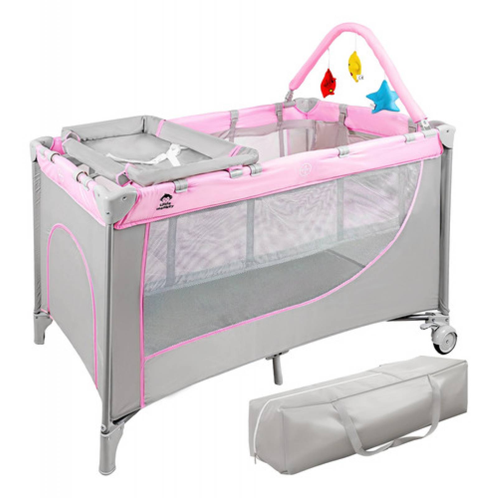 Cuna Corral Bebes Cambiador 4 En 1 Con Ruedas Plegable Rosa