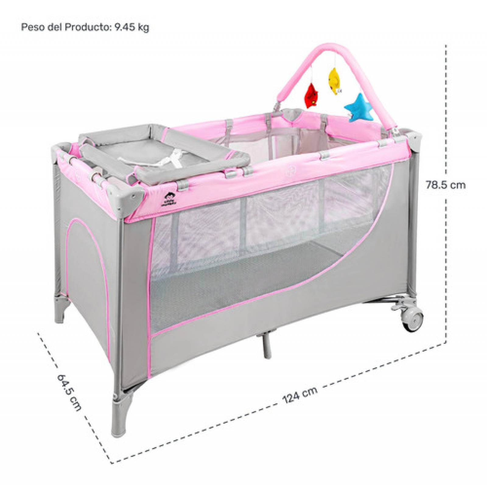 Cuna Corral Bebes Cambiador 4 En 1 Con Ruedas Plegable Rosa