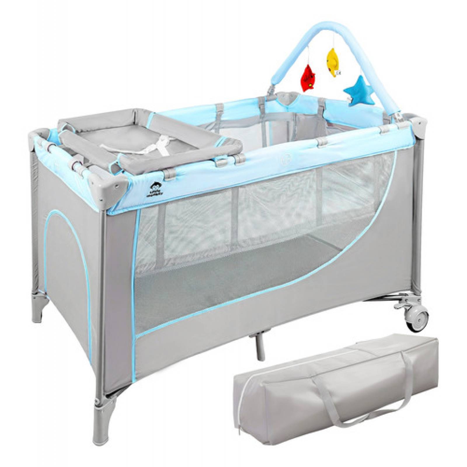 Cuna Corral Bebes Cambiador 4 En 1 Con Ruedas Plegable Azul