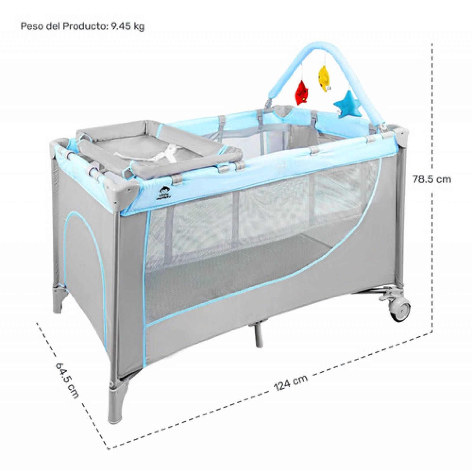 Cuna Corral Bebes Cambiador 4 En 1 Con Ruedas Plegable Azul