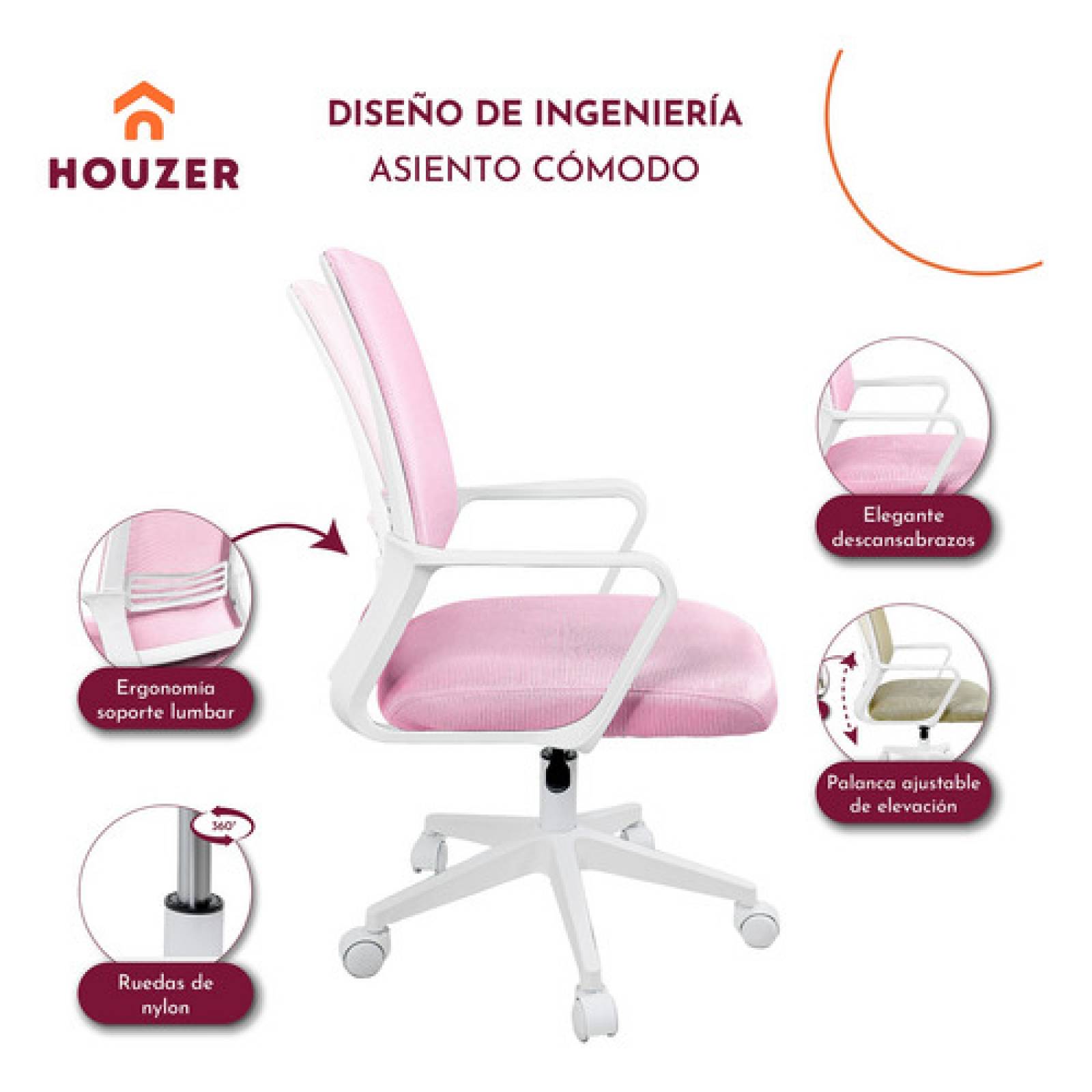 Silla Oficina Ajustable Ejecutiva Ergonomica Escritorio Rosa