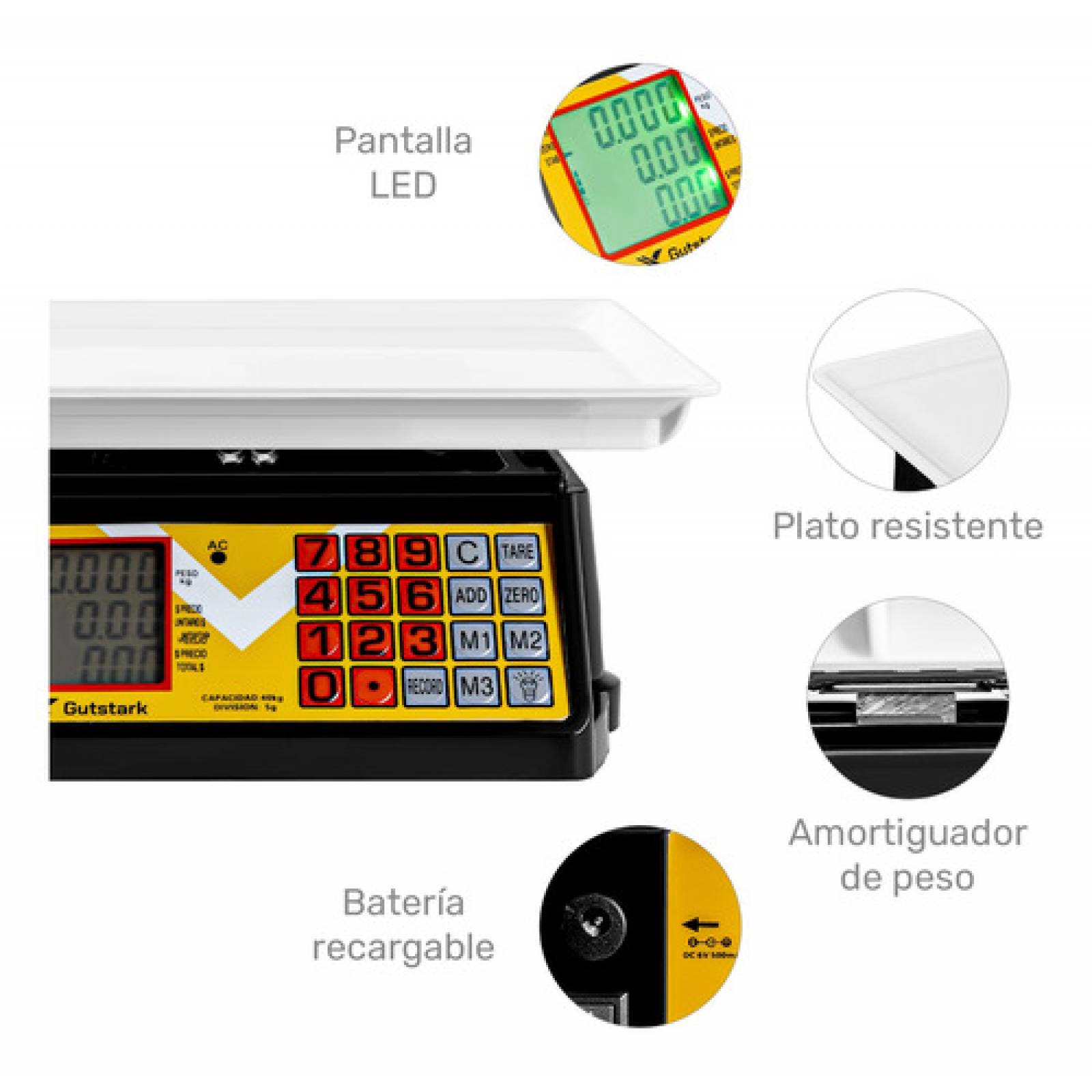 Bascula Comercial Digital 40 Kg Portatil Bateria 30x27x13cm
