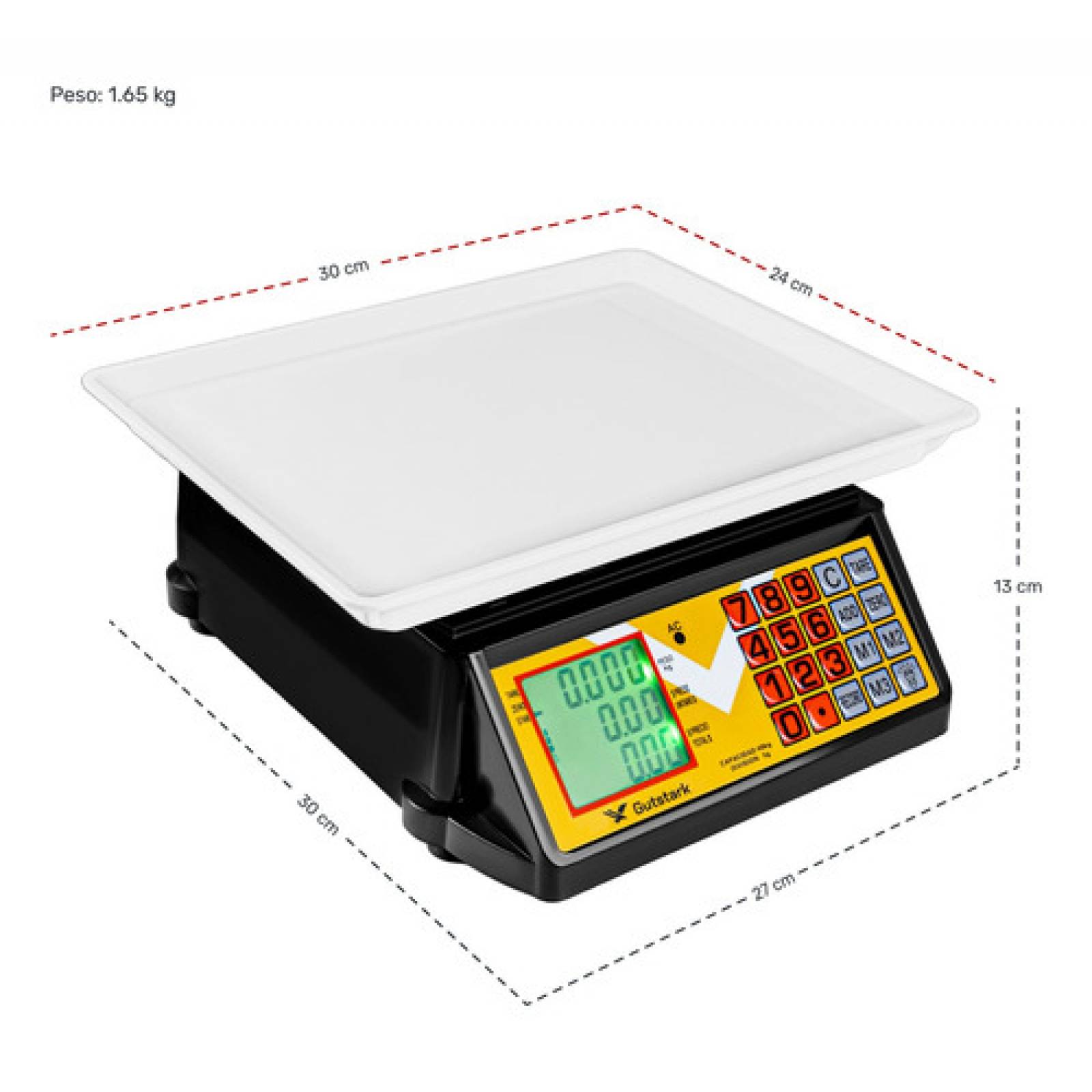 Bascula Comercial Digital 40 Kg Portatil Bateria 30x27x13cm