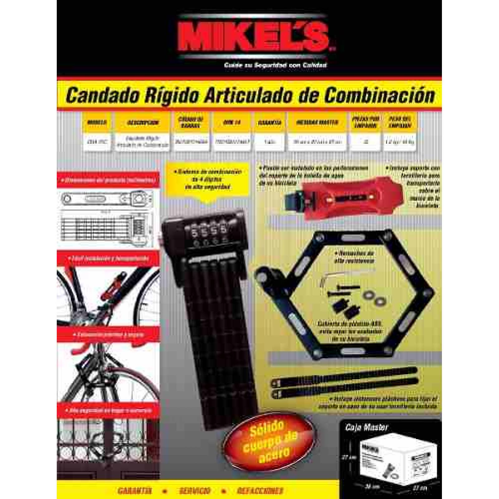 Candado Rígido Plegable  Combinación Sistema Llave Mikels