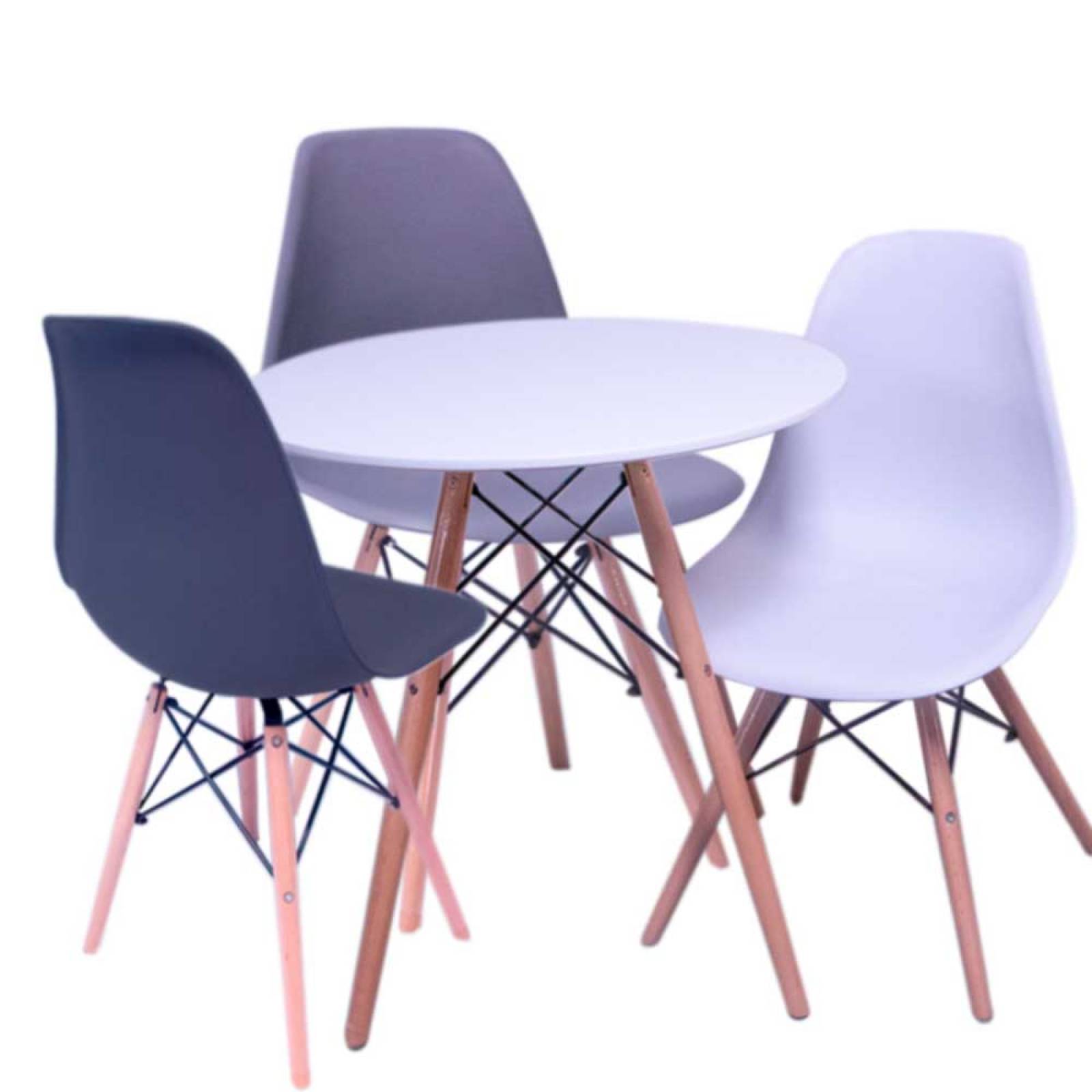 Comedor Mesa Eames Redonda Con 3 Sillas Eames Vintage