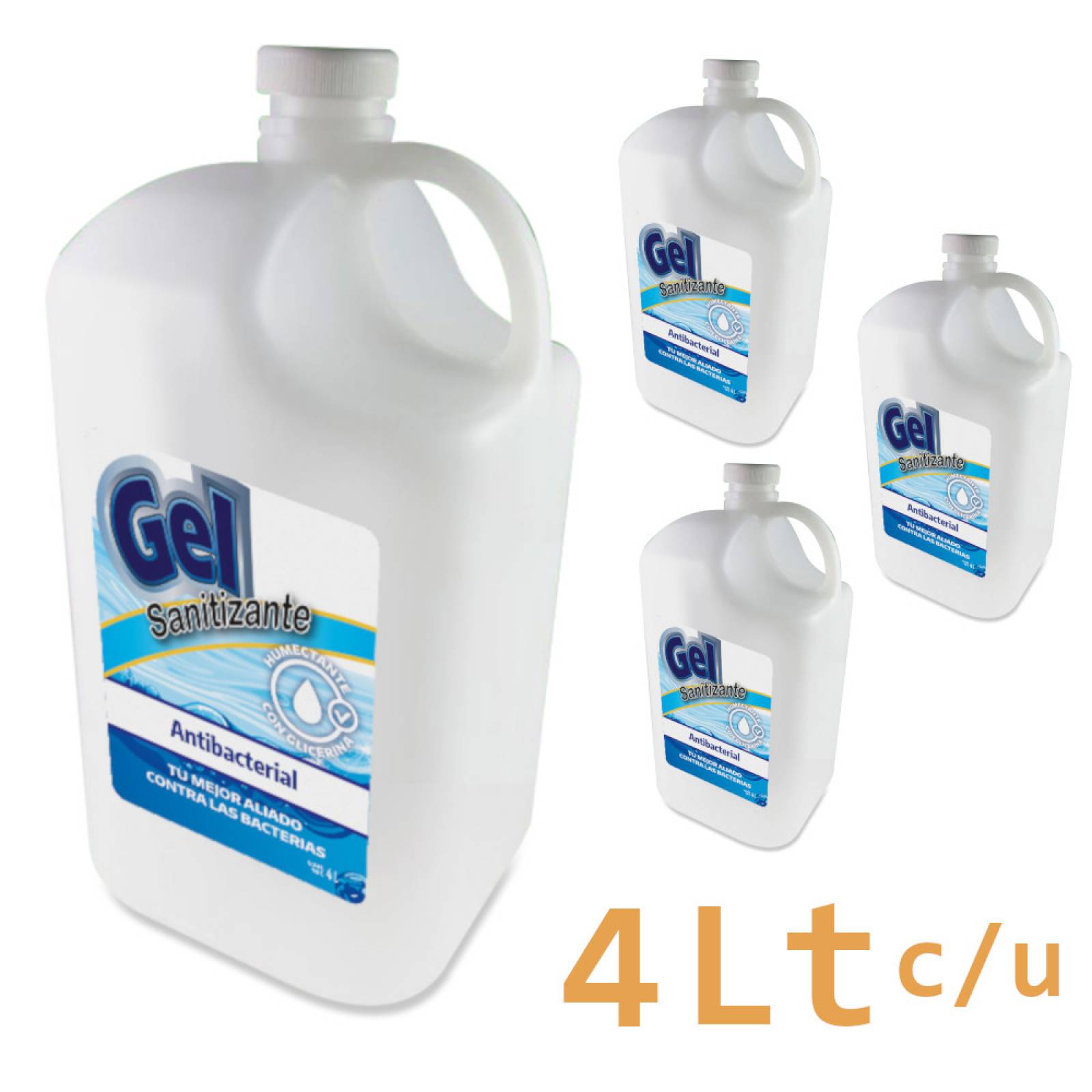 4 Piezas Gel Antibacterial 4 Lt para Limpieza de Manos con 70% de Alcohol sanitizante