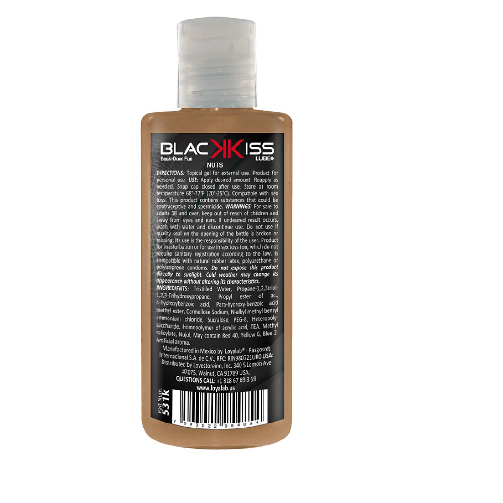 Gel Lubricante Anal Base Agua, Black Kiss Lube de Nuez 70 g, Mod: 531k