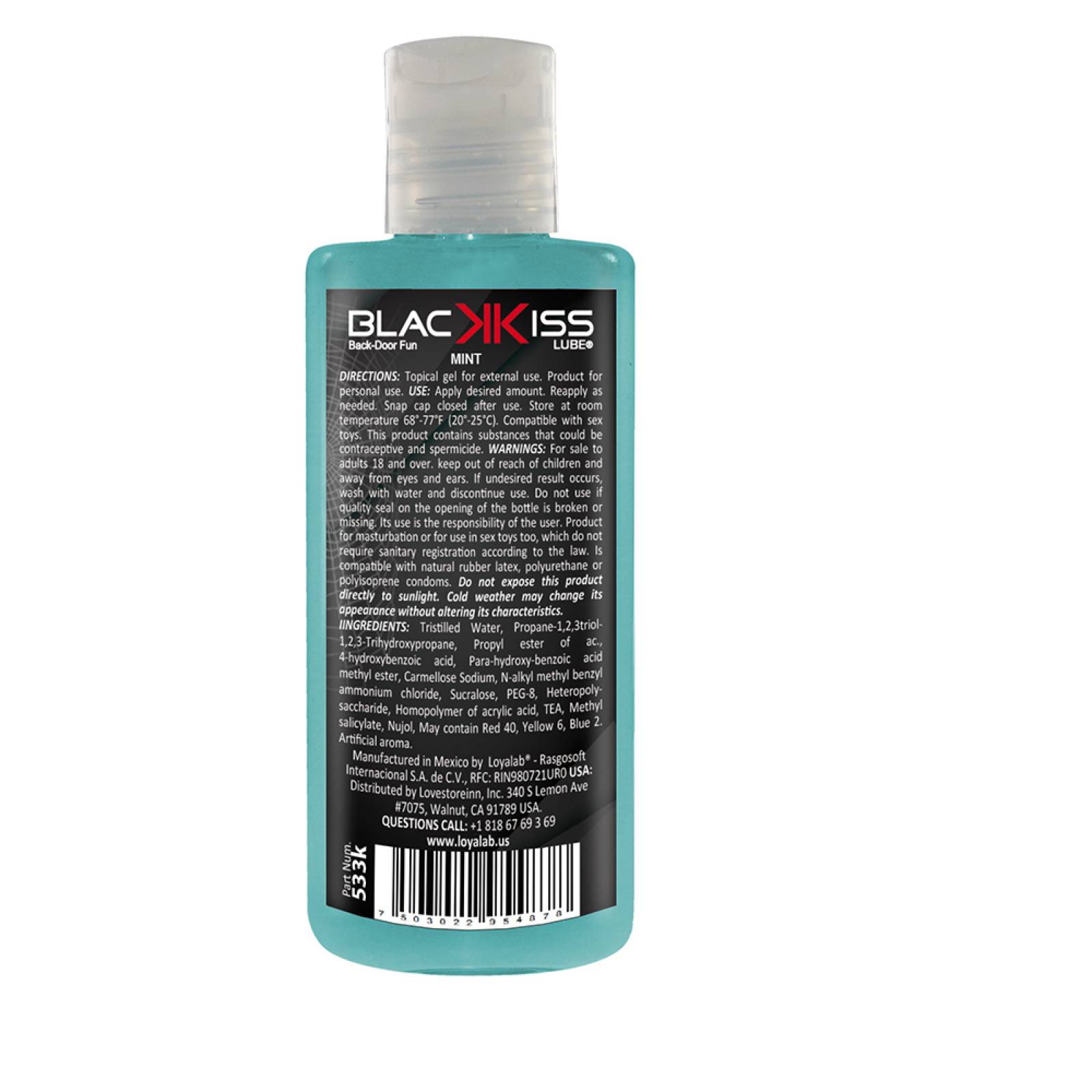 Gel Lubricante Anal Base Agua, Black Kiss Lube de Menta 70 g, Mod: 533k