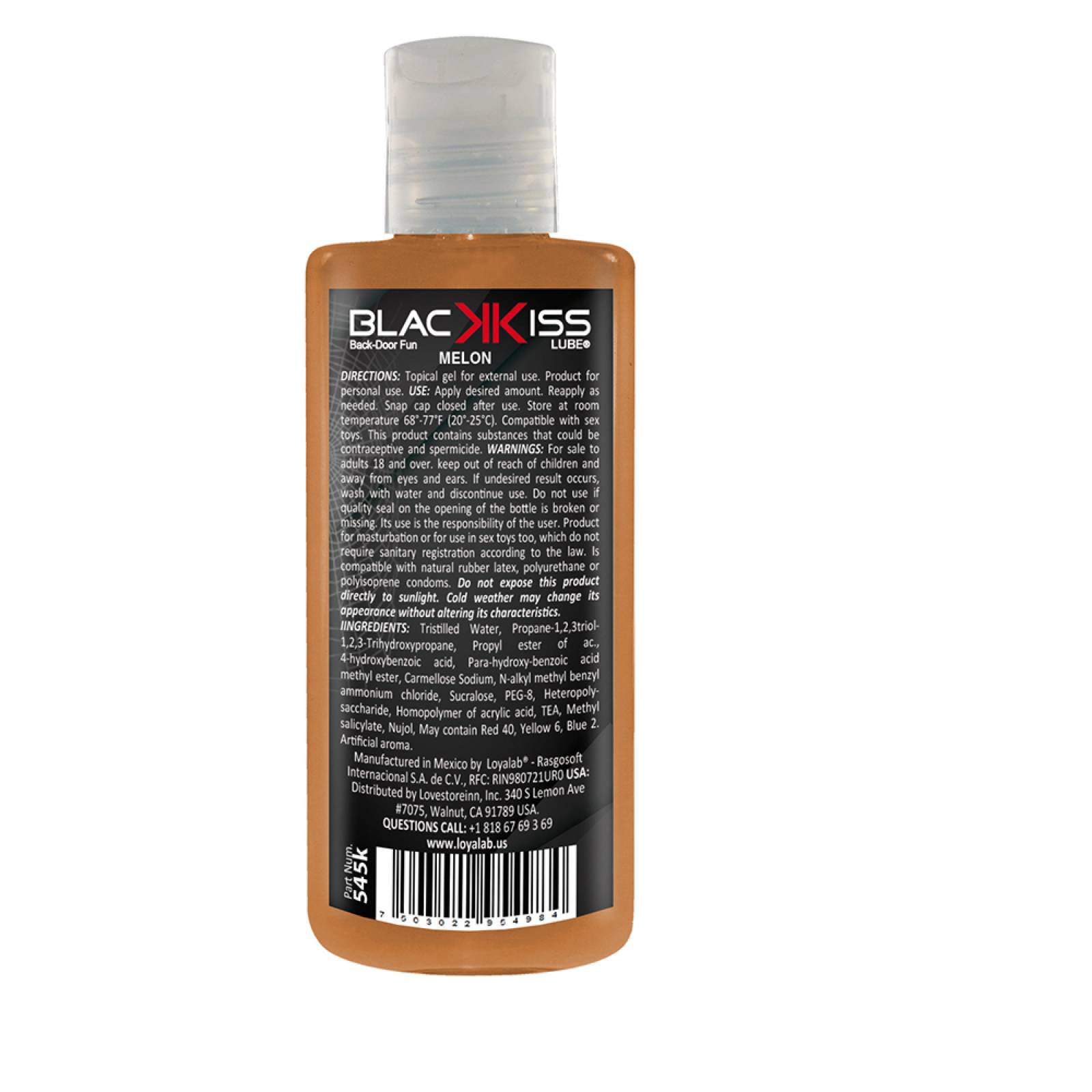 Gel Lubricante Anal Base Agua, Black Kiss Lube de Melón 70 g, Mod: 545k