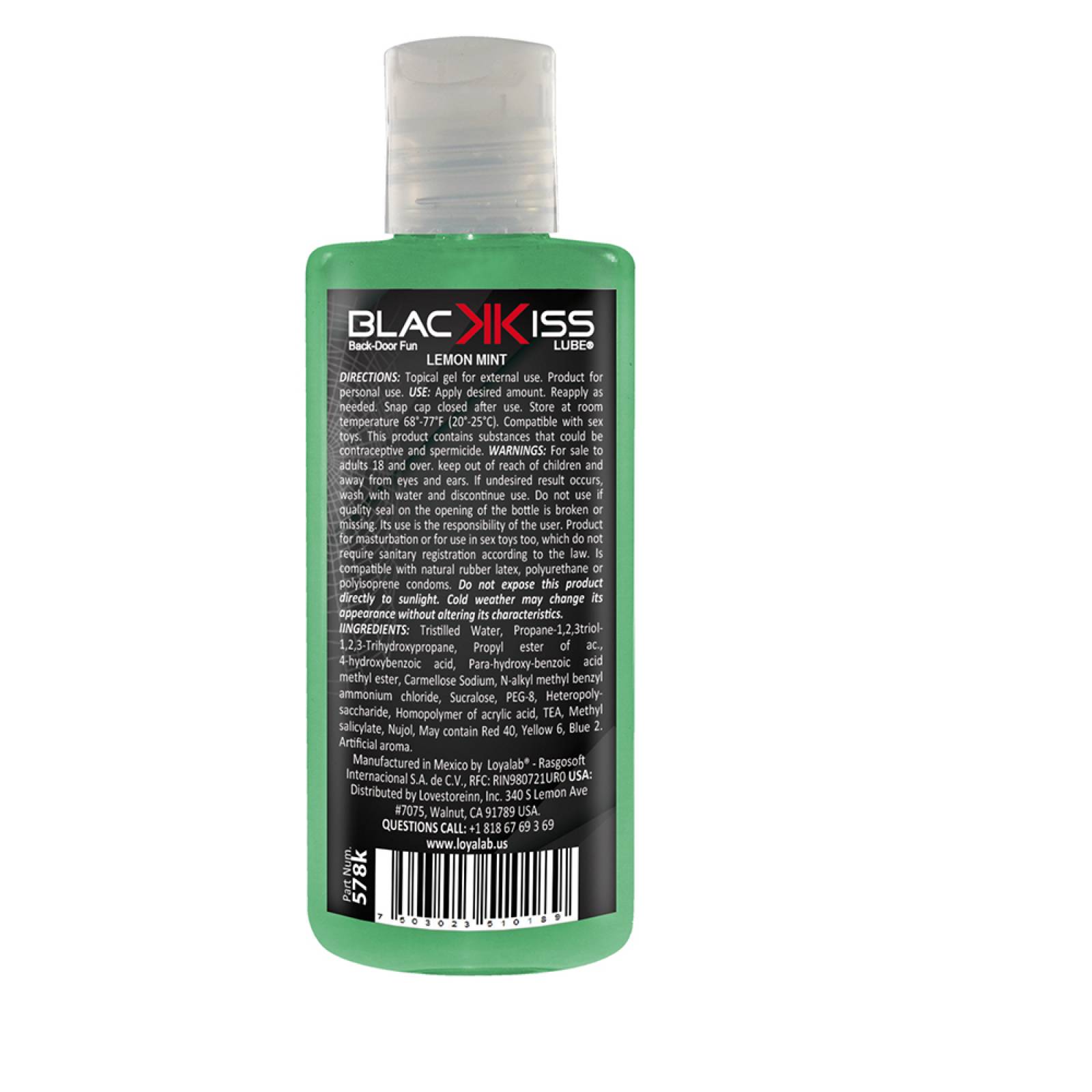 Gel Lubricante Anal Base Agua, Black Kiss Lube de Limón 70 g, Mod: 559k